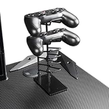 Mesa de Gamerz en forma de Z, superficie de fibra de carbono y gancho para auriculares (44 pulgadas, negro)