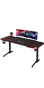 Mesa de Gamerz en forma de Z, superficie de fibra de carbono y gancho para auriculares (44 pulgadas, negro)