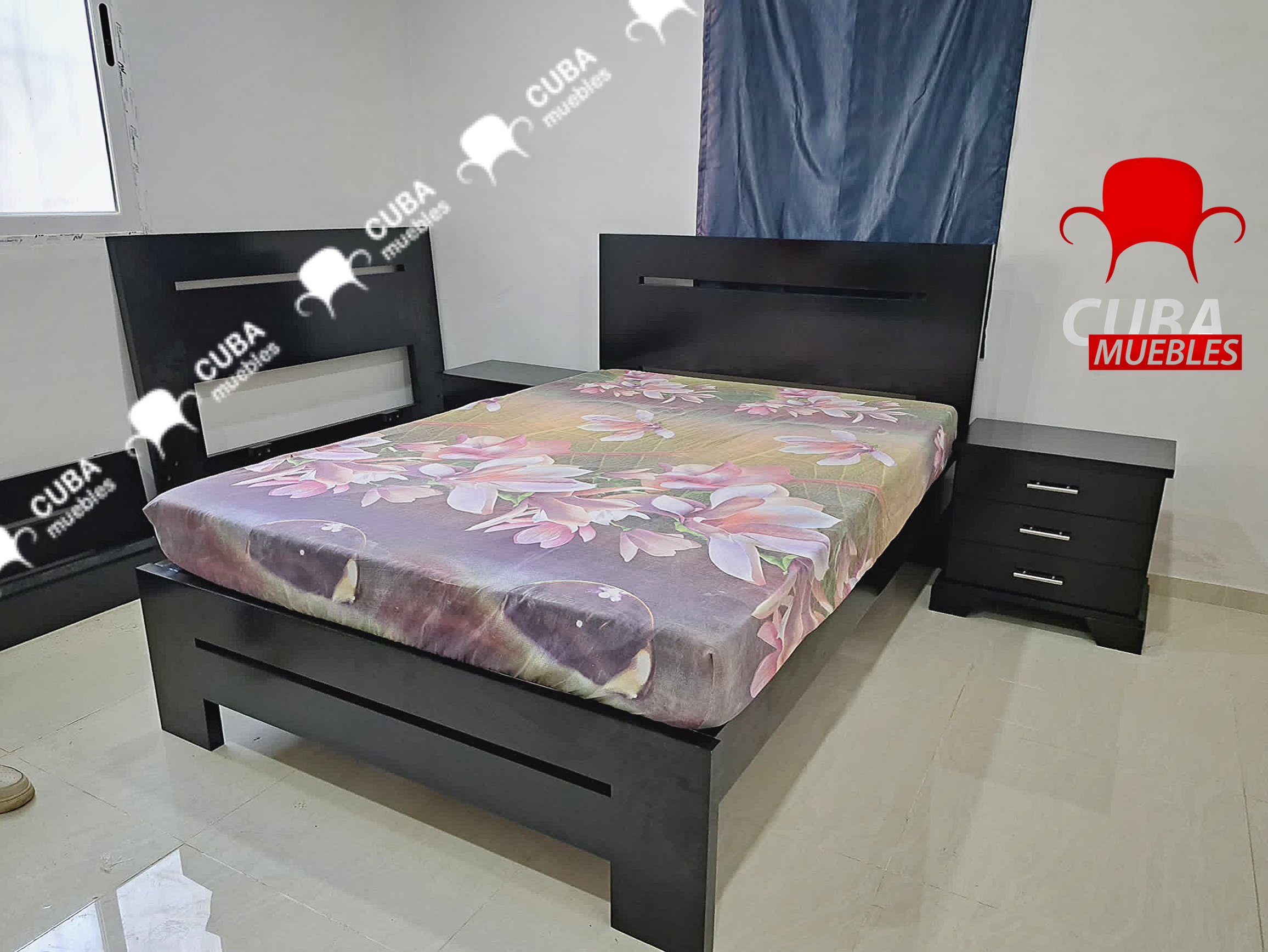 Cama Habanera en acabado negro medida camera