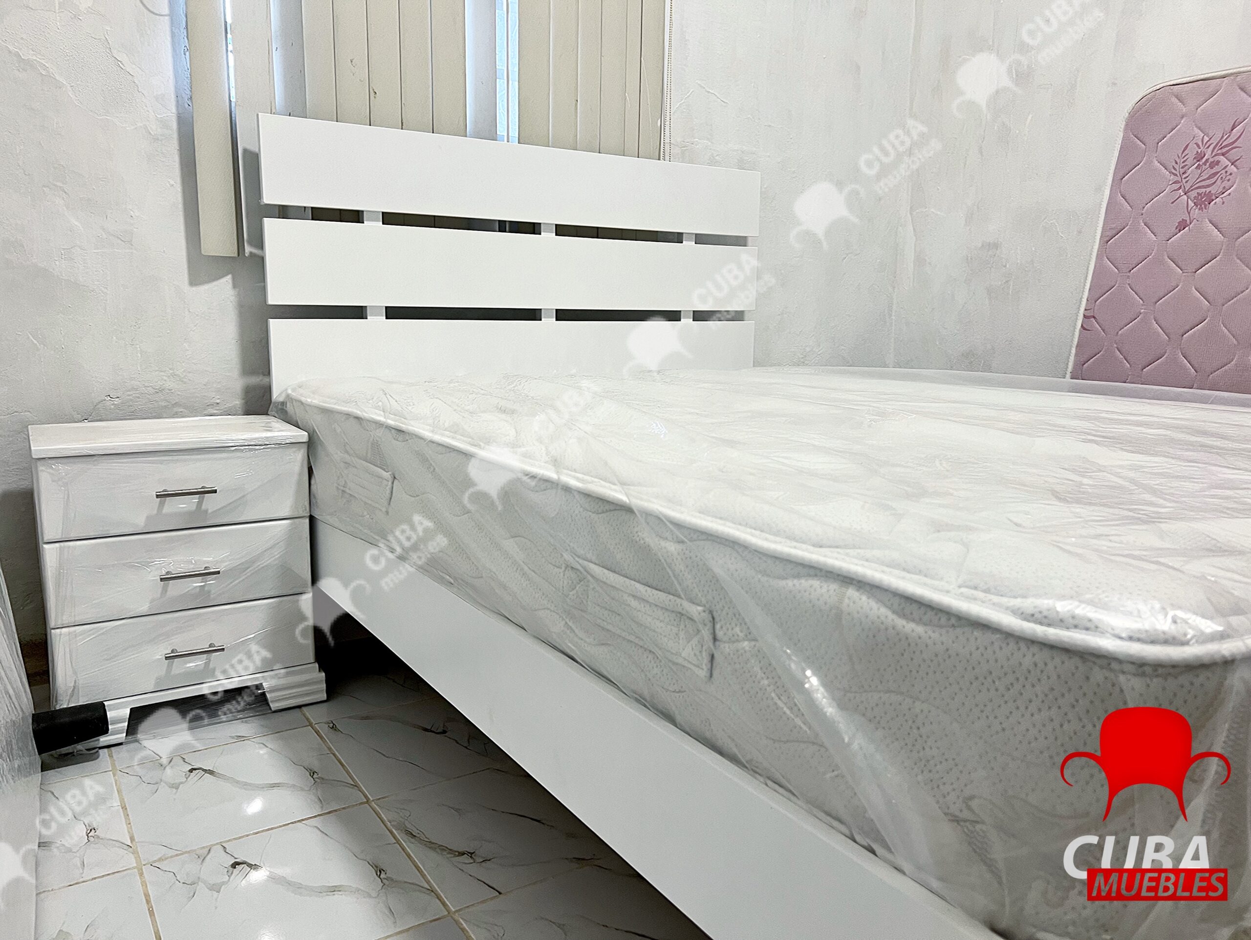 Cama Armony Blanca Camera con Mesita de 3.