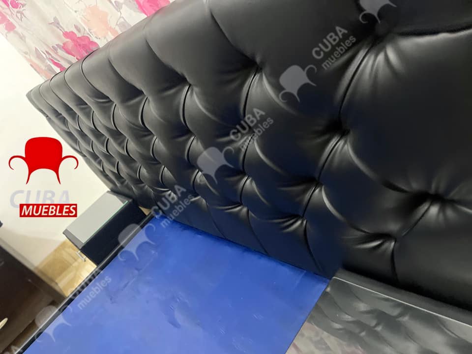 Cama Tapizada Full - flexy vinil negro