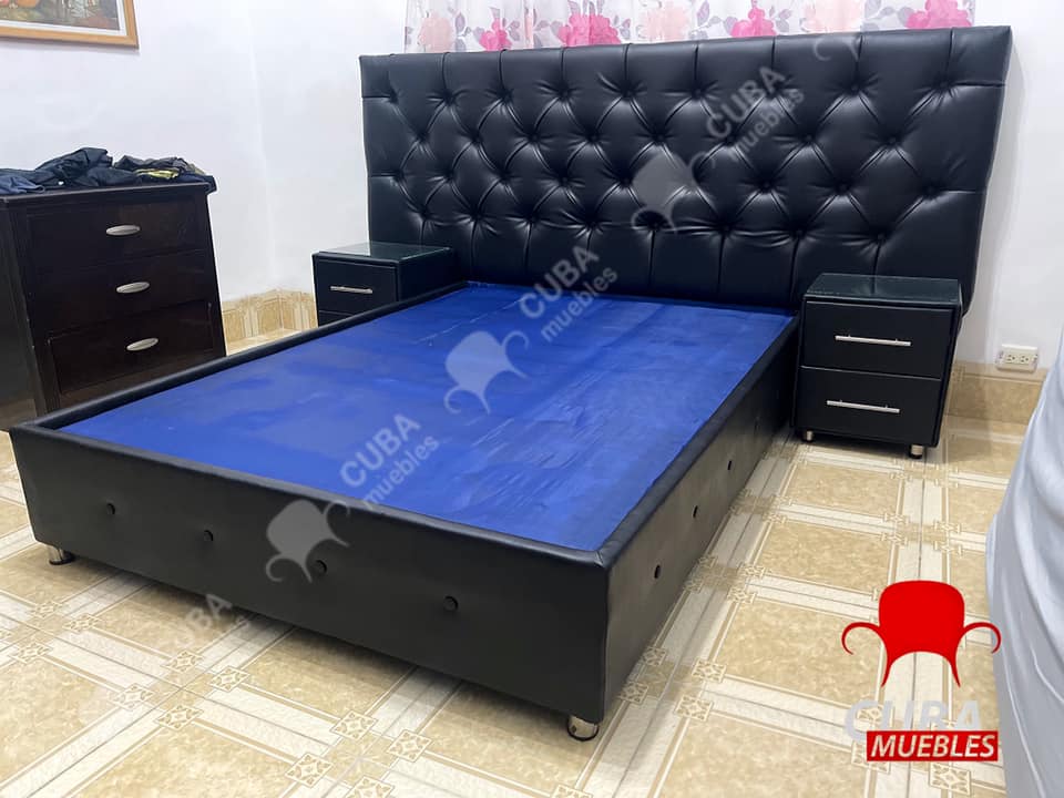 Cama Tapizada Full - flexy vinil negro