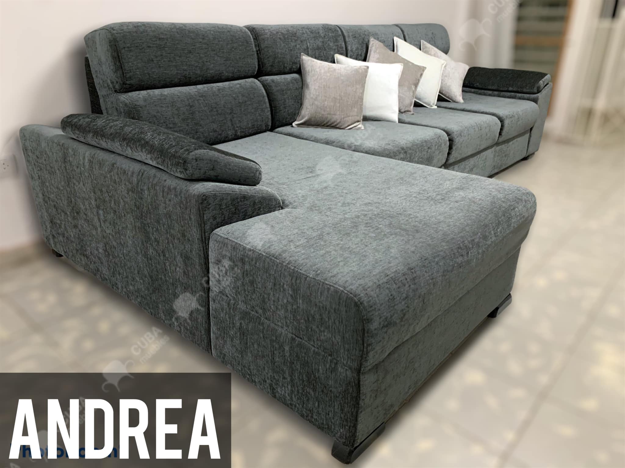 Andrea Chaise longue - Chenille Gris Oscuro