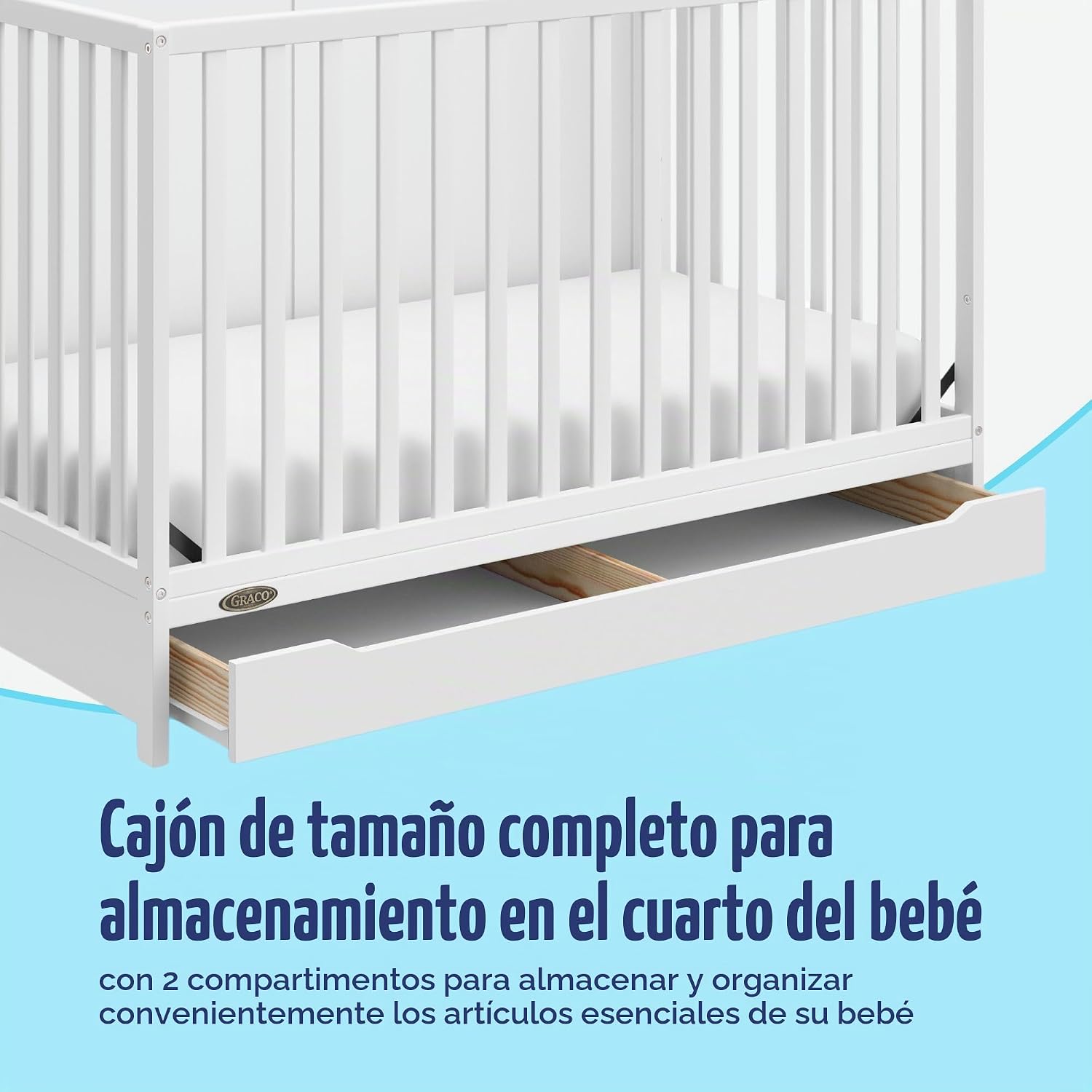Cuna Convertible 5 en 1 con cajón, color blanco