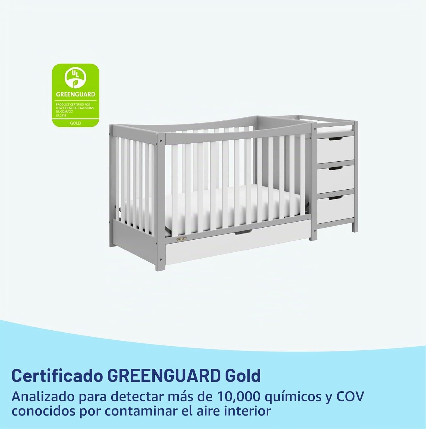 Cuna y cambiador convertible 4 en 1 con cajón blanco
