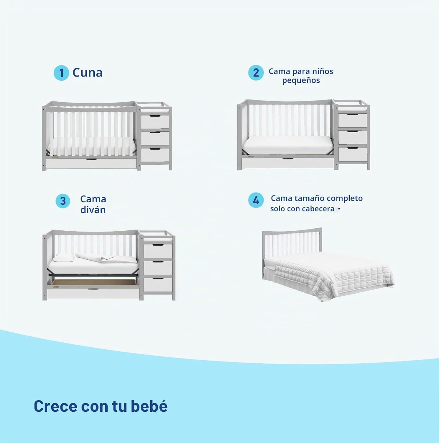 Cuna y cambiador convertible 4 en 1 con cajón blanco