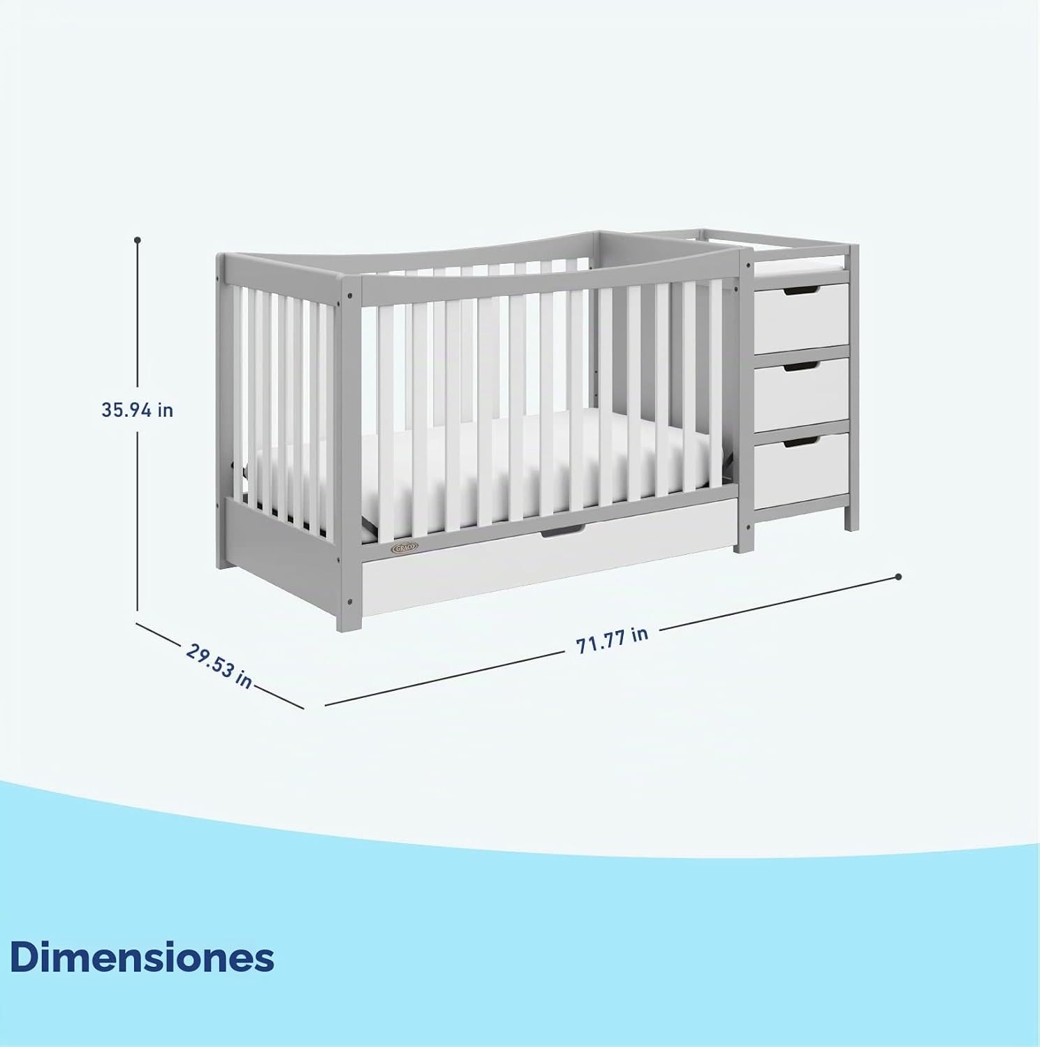 Cuna y cambiador convertible 4 en 1 con cajón blanco