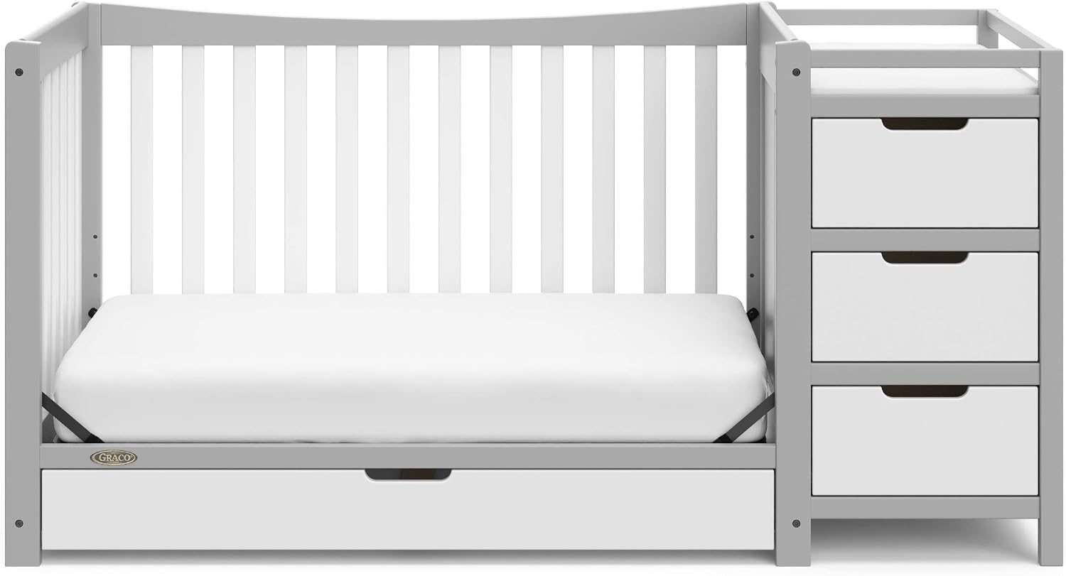 Cuna y cambiador convertible 4 en 1 con cajón blanco