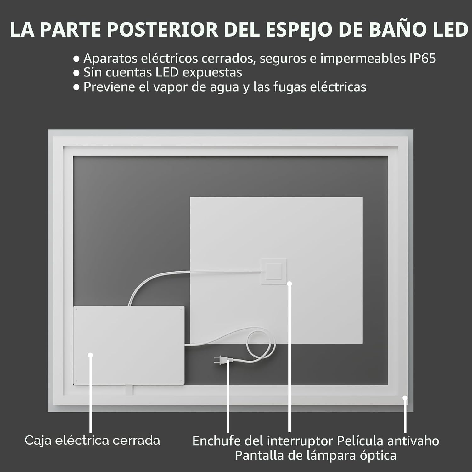 Koonmi 20x28 LED Espejo para Baño, Cristal Templado, 3 Colores Leds.