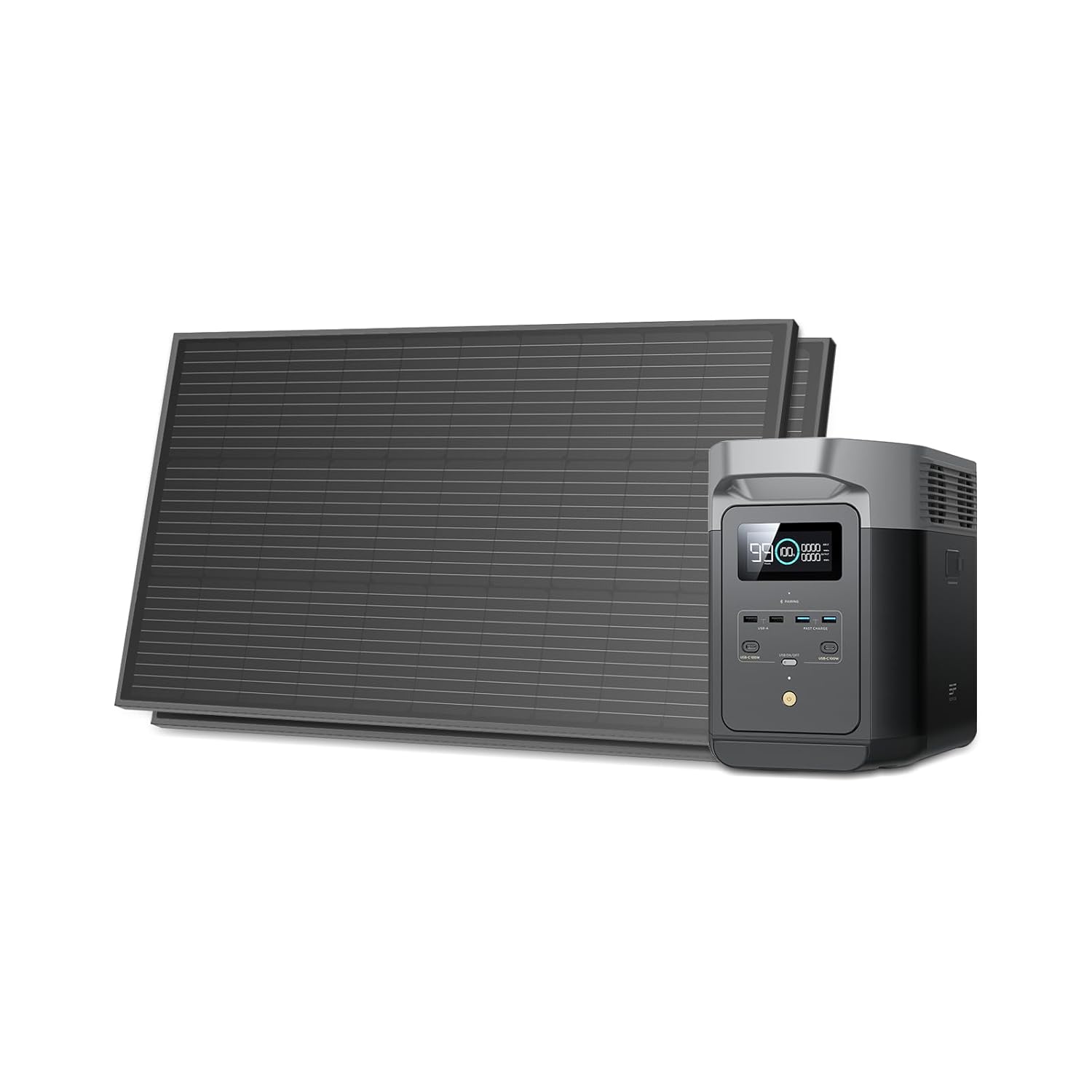 EF ECOFLOW DELTA 2 - Generadores solares, estación de energía portátil con 2 paneles solares de 100 W y 12 V, batería LFP de 1024 Wh, carga rápida, estación de energía para respaldo del hogar