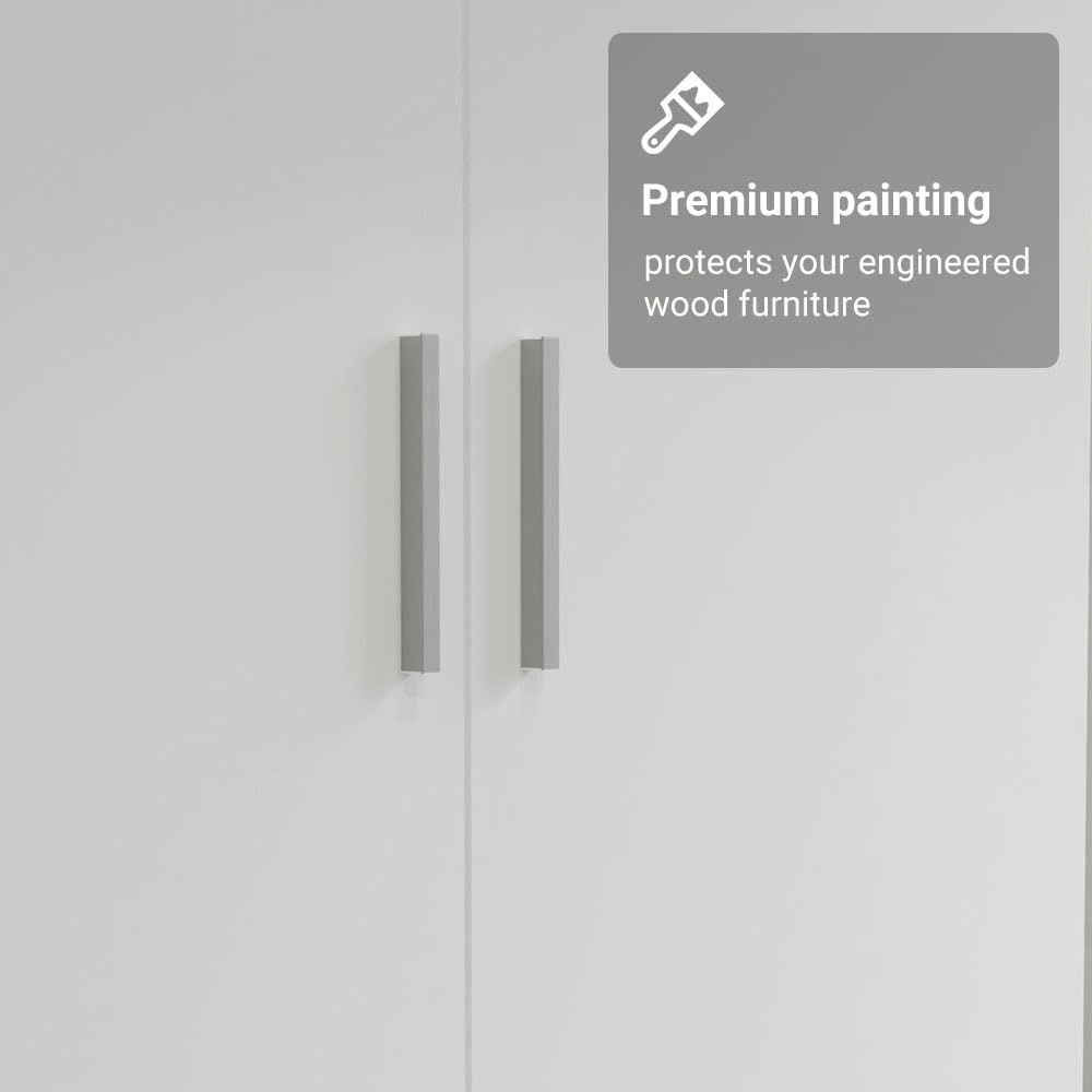 Madesa Armario de almacenamiento de 2 puertas y 2 cajones con estante y espacio para colgar, 31 pulgadas de largo, armario de madera para dormitorio y oficina (blanco)