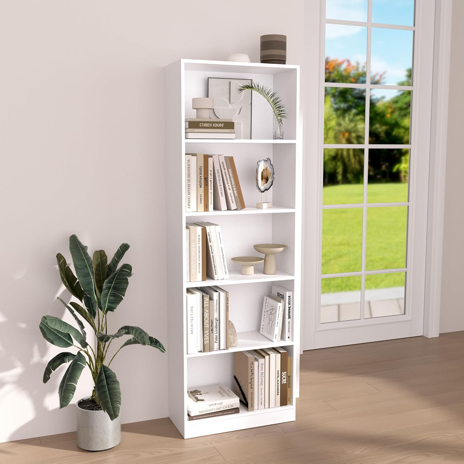 Estantería de 5 niveles de 71 pulgadas de alto, estantería independiente grande para oficina en casa y espacio de trabajo profesional, sala de estar, dormitorio y comedor, color blanco (5