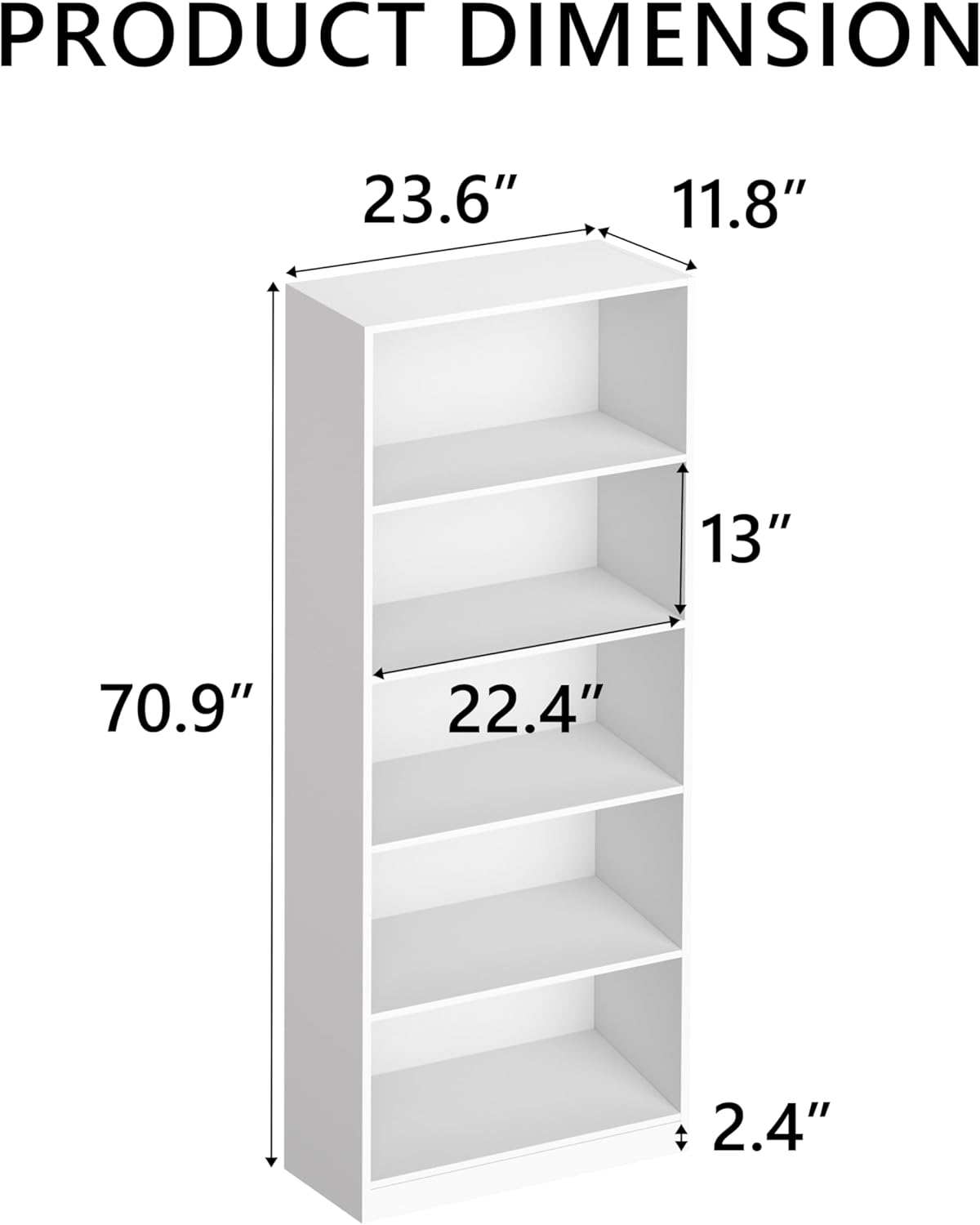 Estantería de 5 niveles de 71 pulgadas de alto, estantería independiente grande para oficina en casa y espacio de trabajo profesional, sala de estar, dormitorio y comedor, color blanco (5