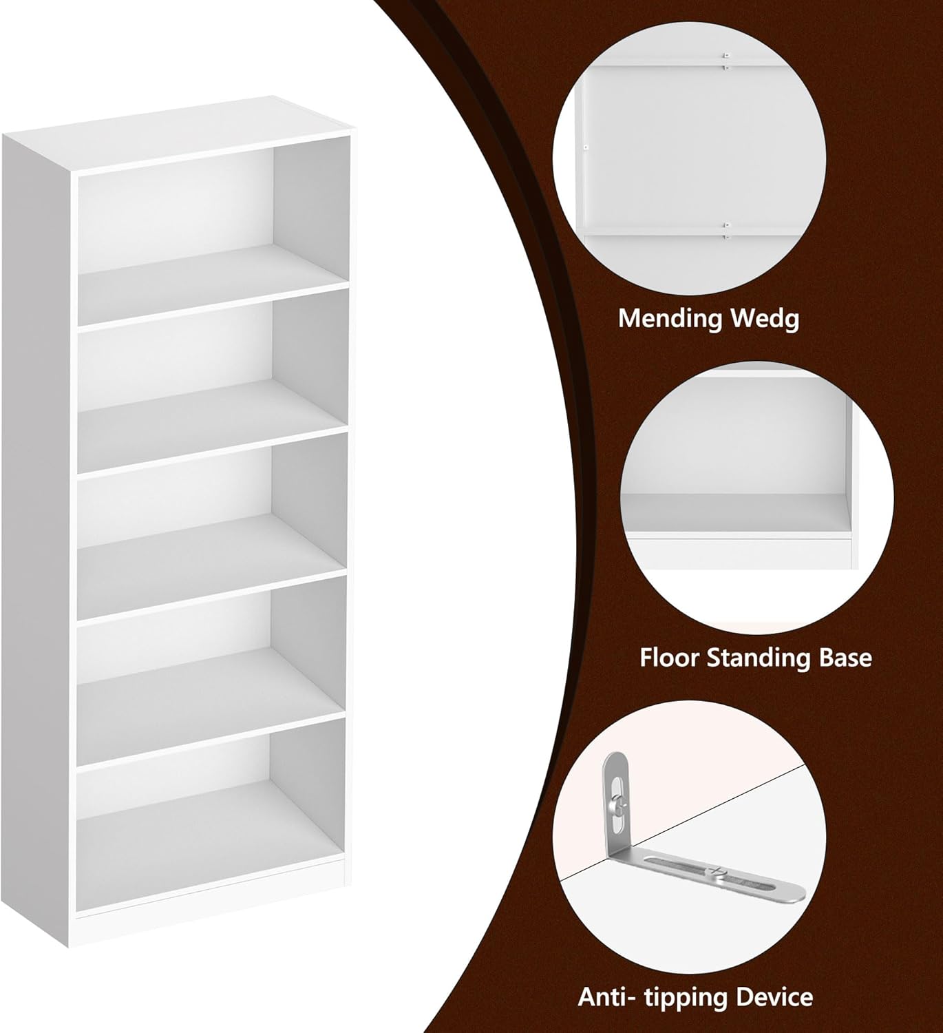 Estantería de 5 niveles de 71 pulgadas de alto, estantería independiente grande para oficina en casa y espacio de trabajo profesional, sala de estar, dormitorio y comedor, color blanco (5