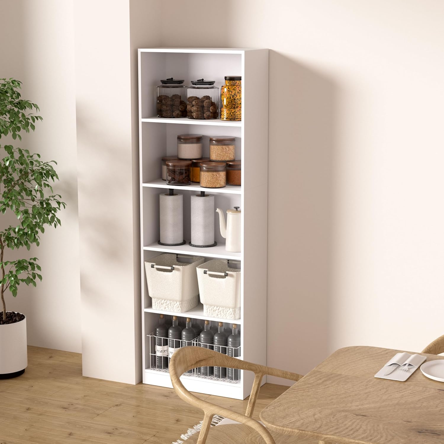 Estantería de 5 niveles de 71 pulgadas de alto, estantería independiente grande para oficina en casa y espacio de trabajo profesional, sala de estar, dormitorio y comedor, color blanco (5