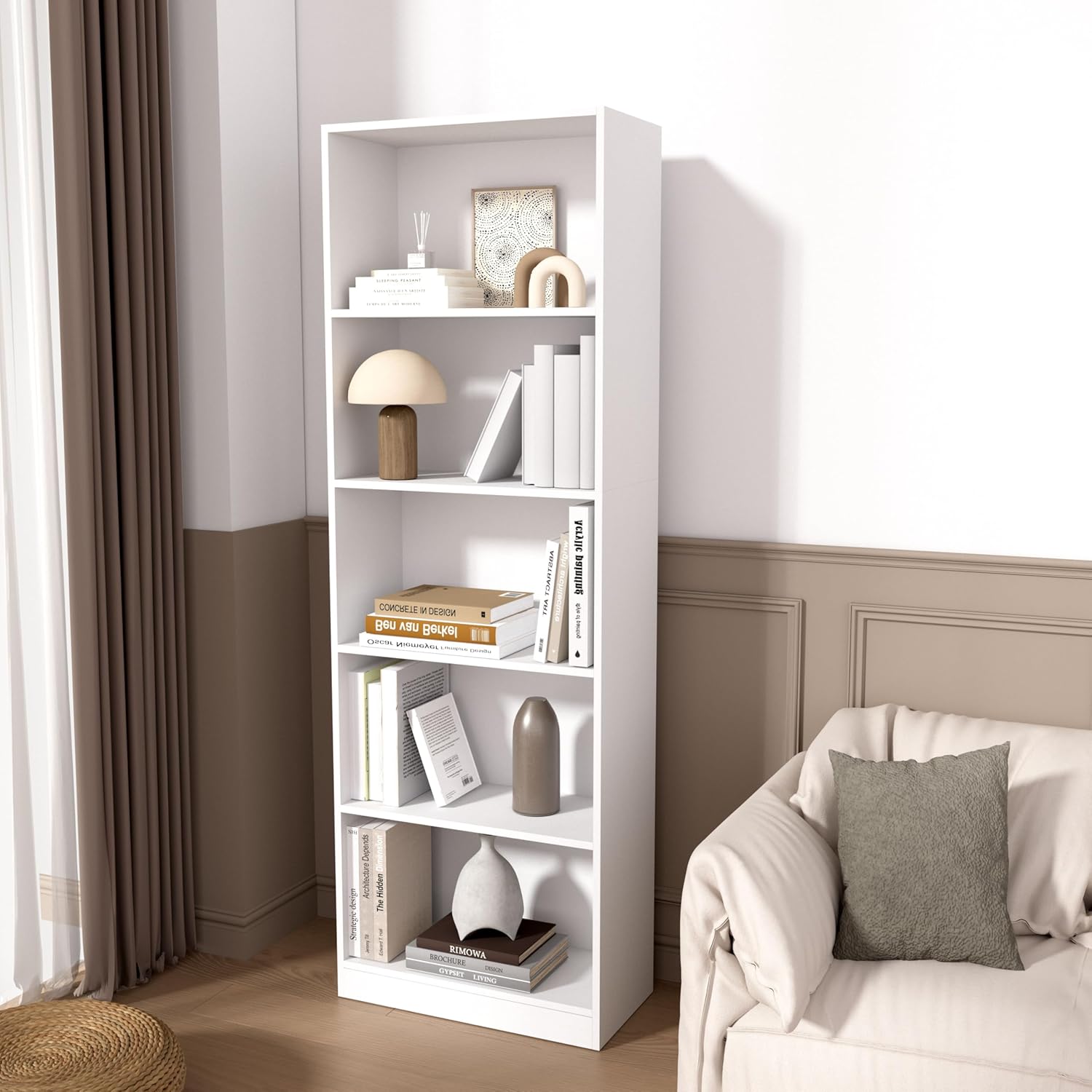 Estantería de 5 niveles de 71 pulgadas de alto, estantería independiente grande para oficina en casa y espacio de trabajo profesional, sala de estar, dormitorio y comedor, color blanco (5