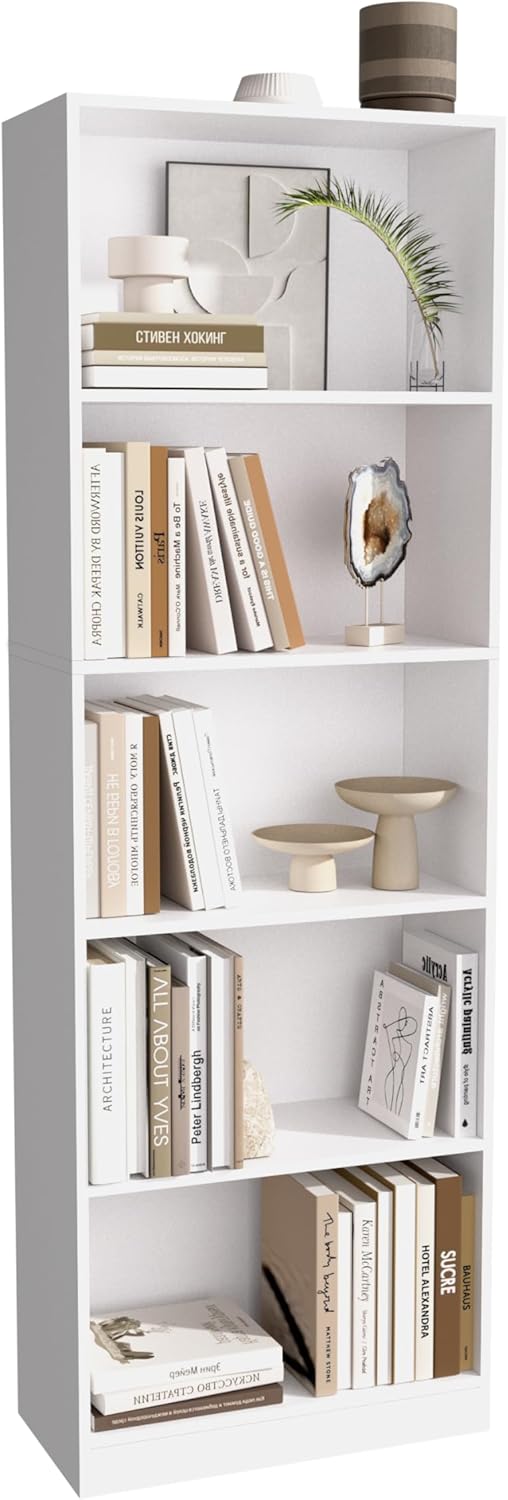 Estantería de 5 niveles de 71 pulgadas de alto, estantería independiente grande para oficina en casa y espacio de trabajo profesional, sala de estar, dormitorio y comedor, color blanco (5