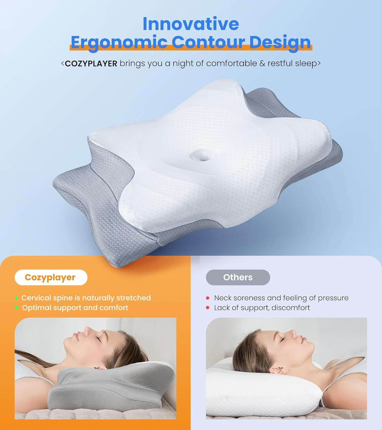Almohada refrescante de alivio ultra del dolor para soporte del cuello, almohada cervical ajustable para dormir cómodamente, almohadas ergonómicas de espuma viscoelástica de contorno inodoras