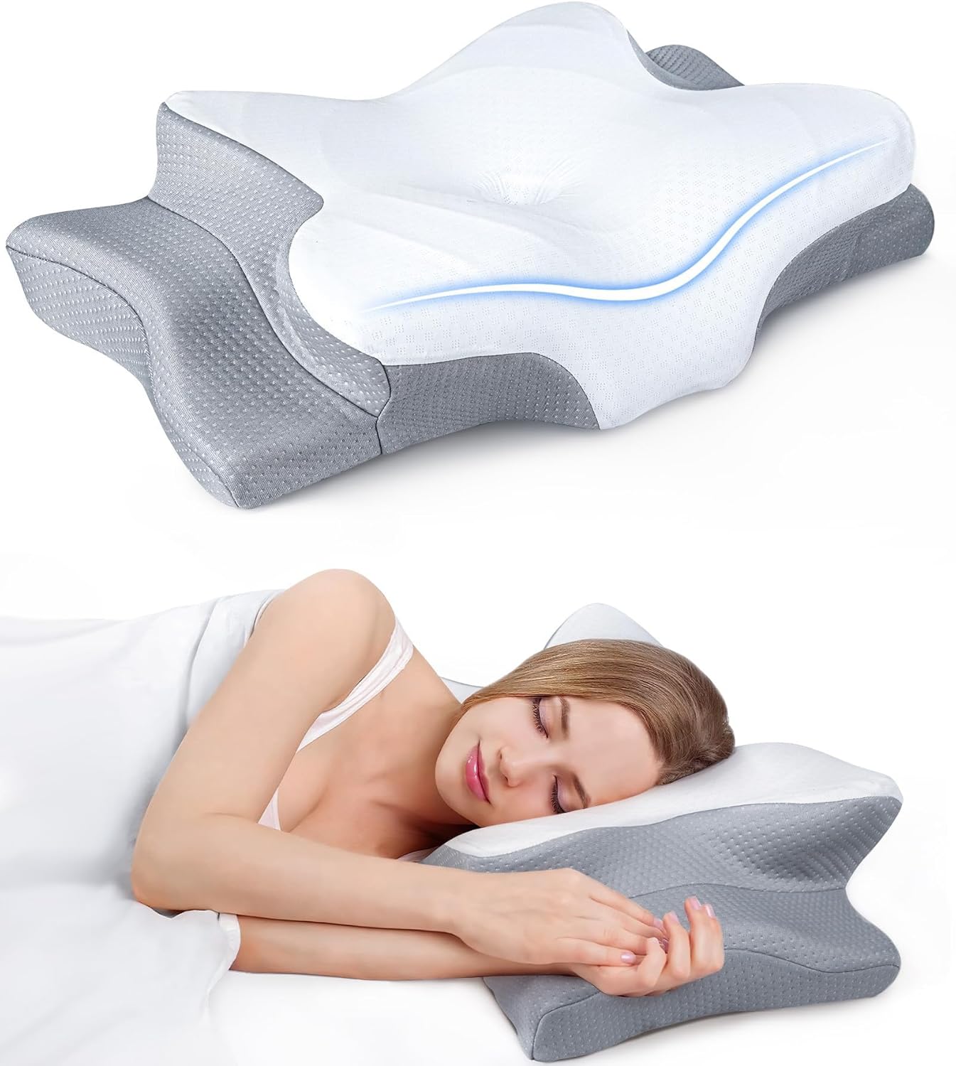 Almohada refrescante de alivio ultra del dolor para soporte del cuello, almohada cervical ajustable para dormir cómodamente, almohadas ergonómicas de espuma viscoelástica de contorno inodoras