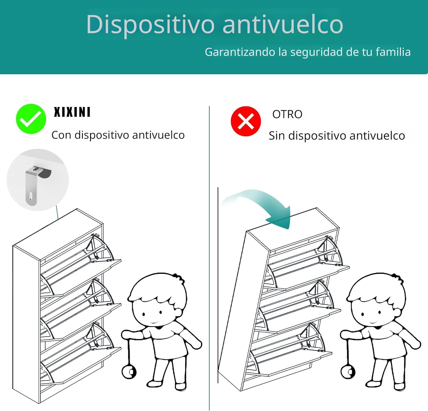 Gabinete de almacenamiento de zapatos para entrada con 3 cajones abatibles, almacenamiento de zapatos oculto de madera resistente, organizador de zapatos estrecho y delgado independiente para