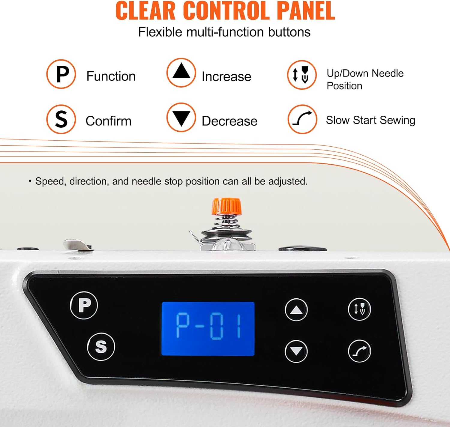 VEVOR Máquina de coser industrial, servomotor y soporte de mesa de 550 W, máquina de coser de punto de bloqueo resistente, panel de control transparente y electromecanización inteligente de arranque y