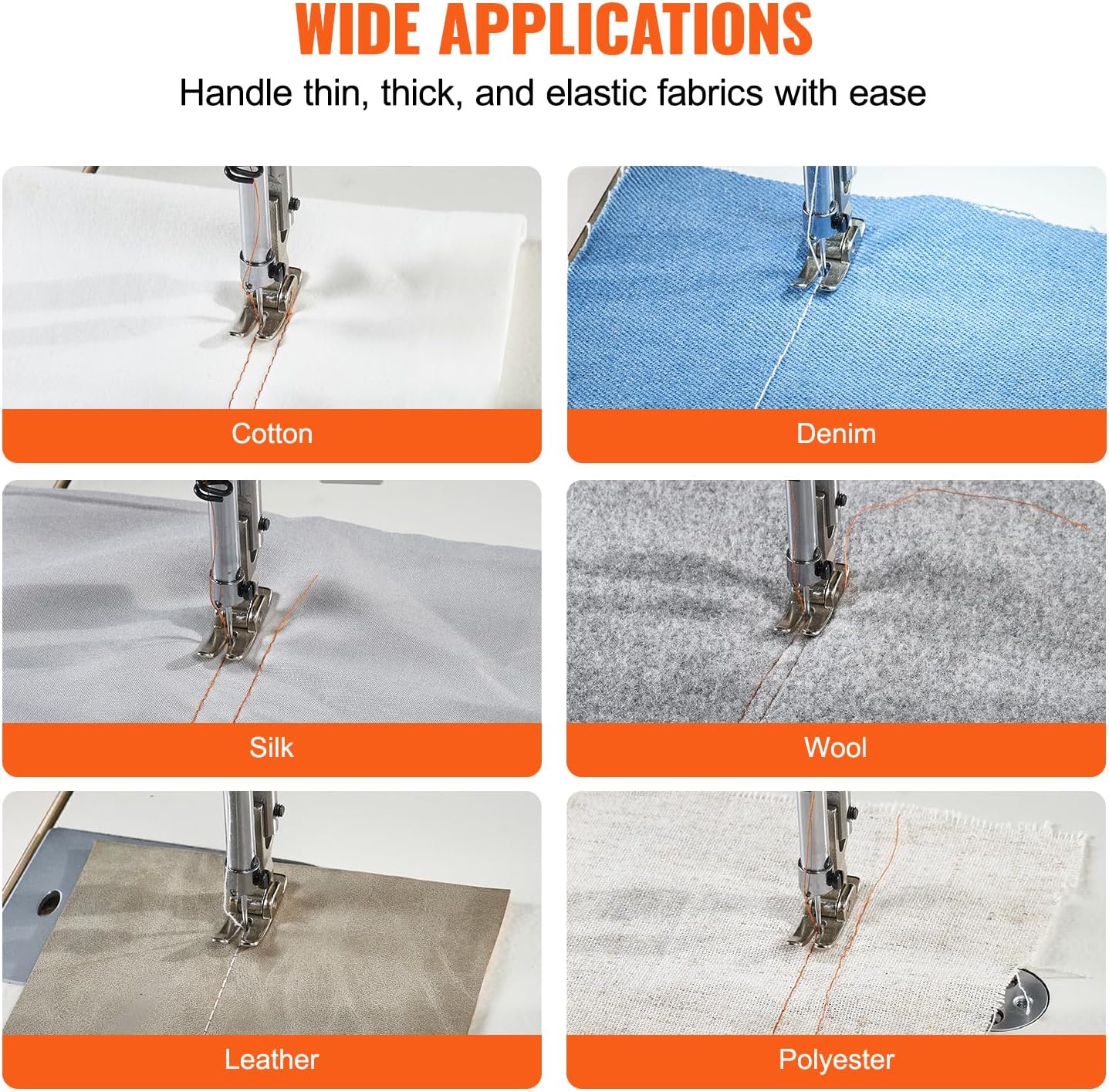 VEVOR Máquina de coser industrial, servomotor y soporte de mesa de 550 W, máquina de coser de punto de bloqueo resistente, panel de control transparente y electromecanización inteligente de arranque y