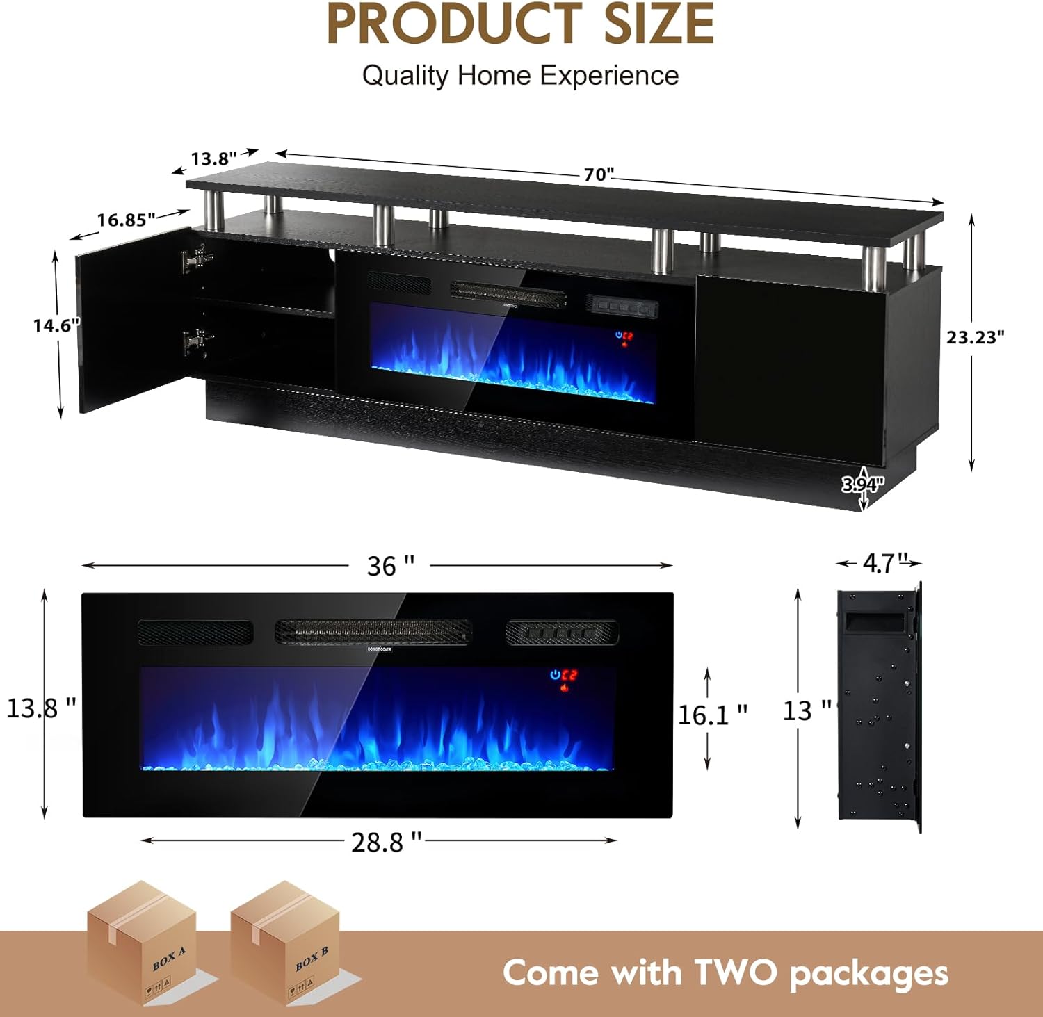 Soporte de TV de 70 pulgadas para sala de estar, centro de entretenimiento moderno y consola multimedia, se adapta a televisores de hasta 80 pulgadas, armario de almacenamiento con estantes