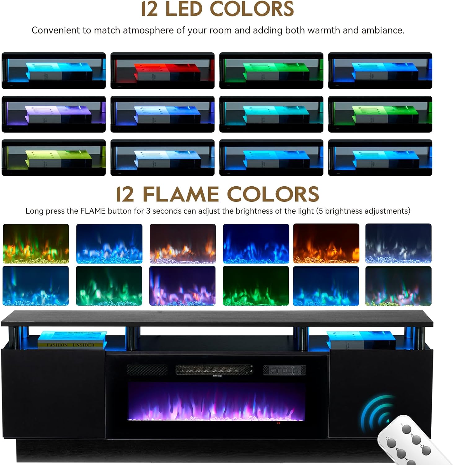 Soporte de TV de 70 pulgadas para sala de estar, centro de entretenimiento moderno y consola multimedia, se adapta a televisores de hasta 80 pulgadas, armario de almacenamiento con estantes