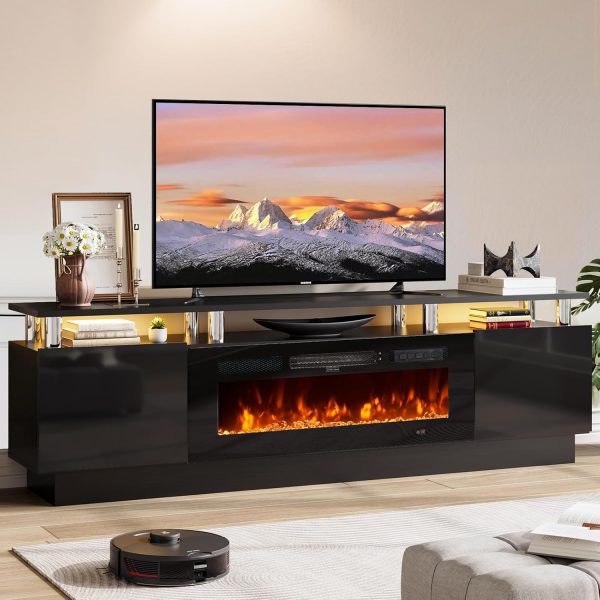 Multimueble con Chimenea de 70 pulgadas para sala de estar, centro de entretenimiento moderno y consola multimedia, se adapta a televisores de hasta 80 pulgadas, armario de almacenamiento con estantes