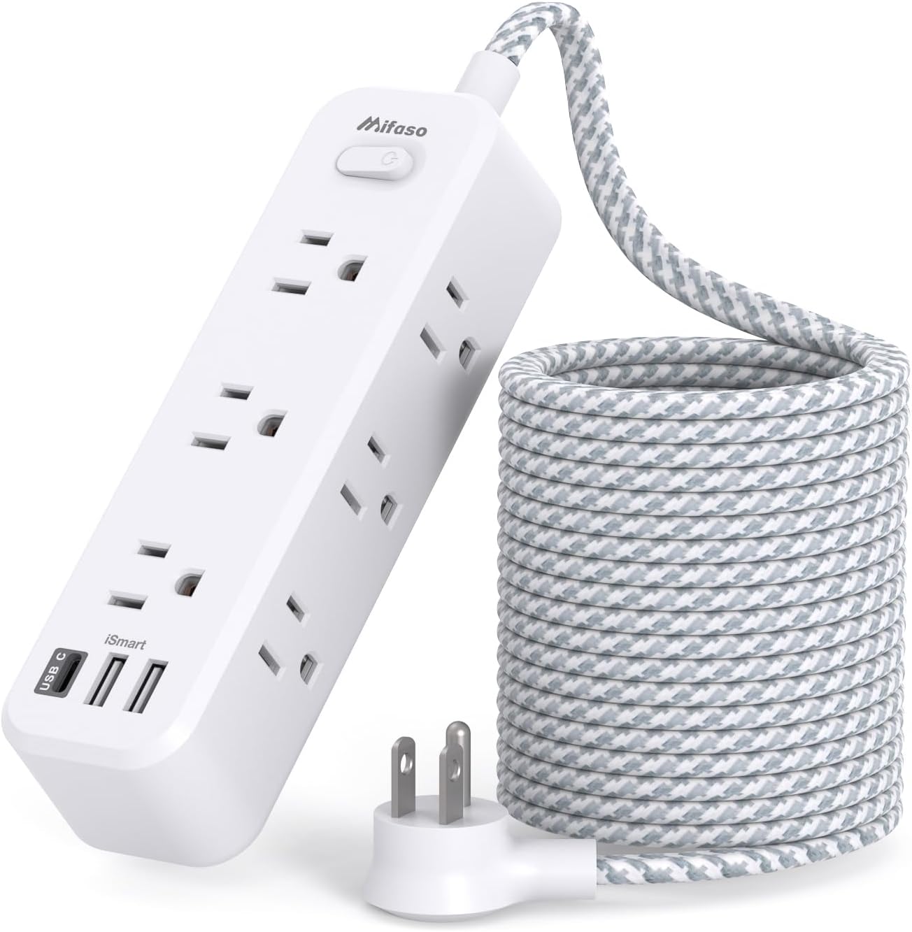 Mifaso Cable de extensión, regleta de alimentación con protector de sobretensiones, cable de extensión largo con 9 tomas, 3 puertos USB, cable de extensión con múltiples tomas, regleta de alimentación