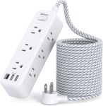 Mifaso Cable de extensión, regleta de alimentación con protector de sobretensiones, cable de extensión largo con 9 tomas, 3 puertos USB, cable de extensión con múltiples tomas, regleta de alimentación