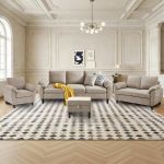 Juego de Sofá Seccional Convertible, Juego de Sofá Seccional de 4 Piezas para Sala de Estar, Apartamento, Sofá Moderno de 3 Asientos + Otomana + Loveseat + Sillón de Acento, Beige