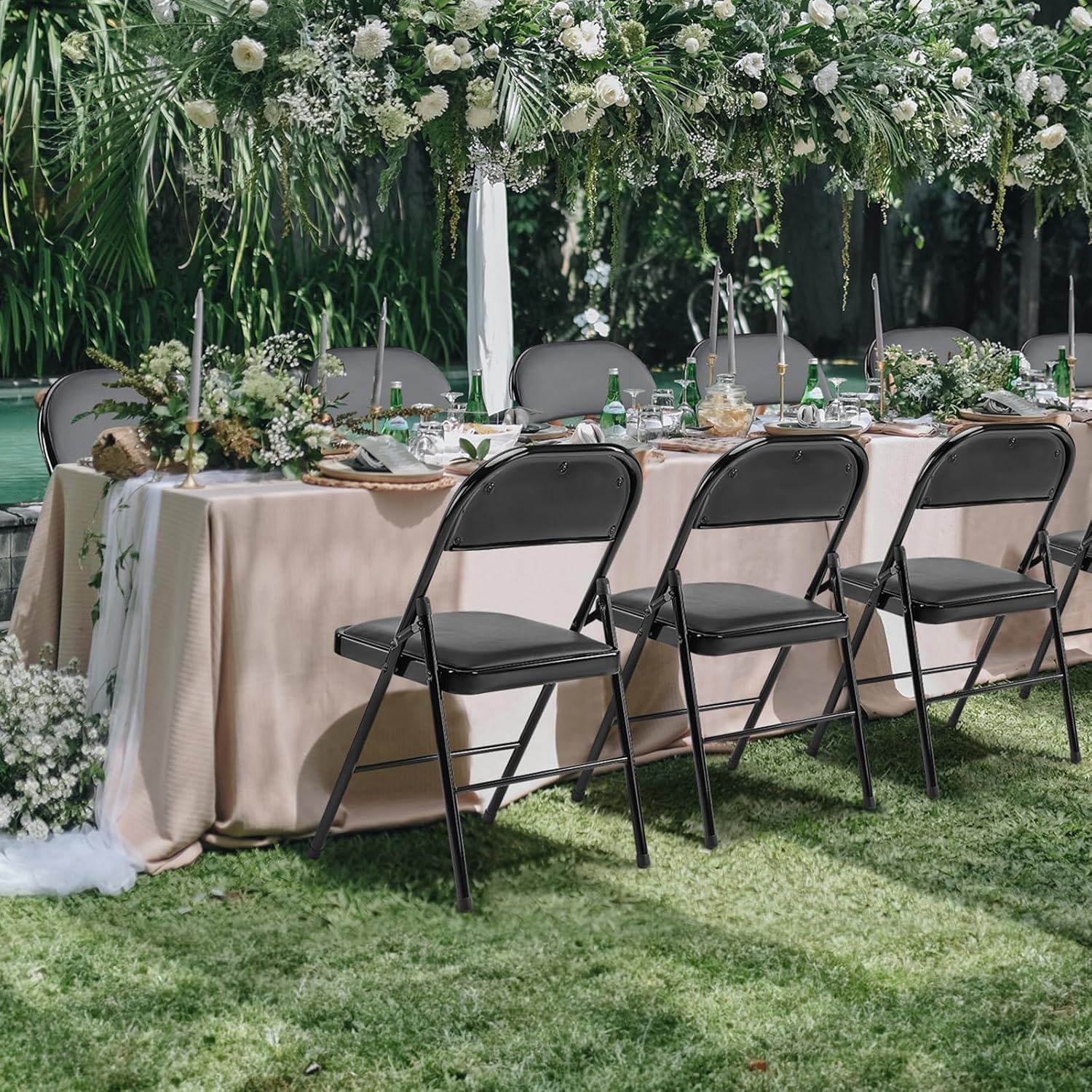 Paquete de 12 sillas plegables, sillas plegables acolchadas de cuero, sillas plegables de metal resistente, fáciles de usar y almacenar, para exteriores e interiores, para el hogar