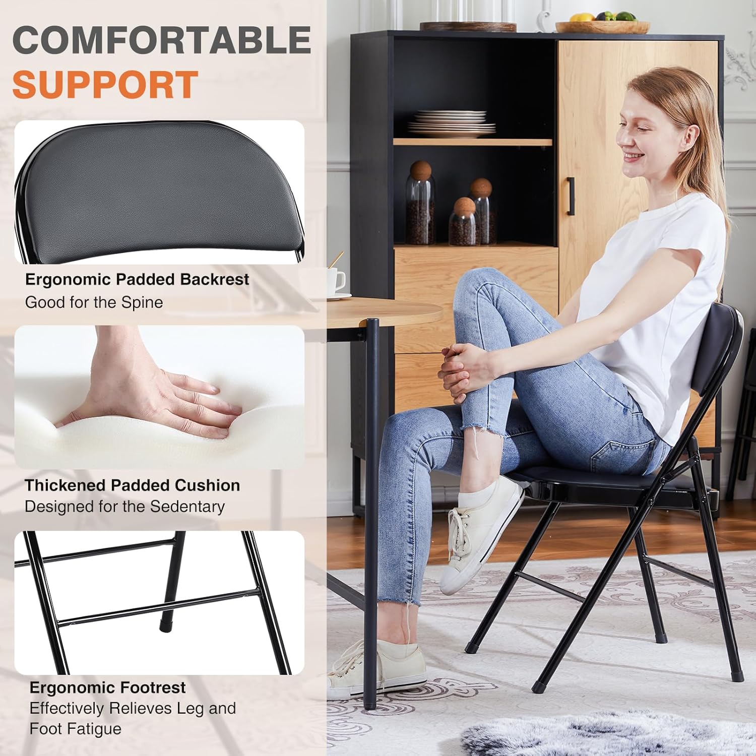 Paquete de 12 sillas plegables, sillas plegables acolchadas de cuero, sillas plegables de metal resistente, fáciles de usar y almacenar, para exteriores e interiores, para el hogar