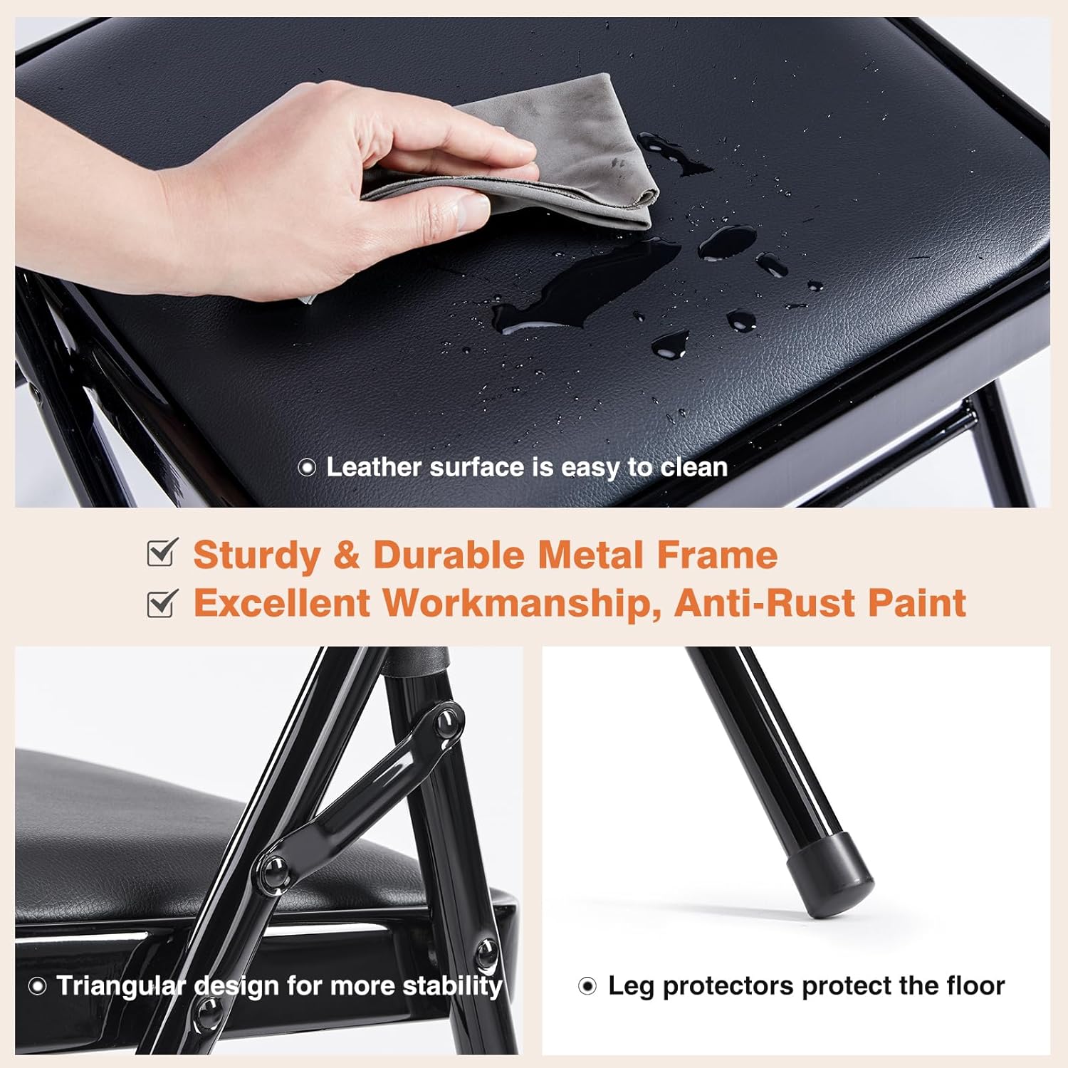 Paquete de 12 sillas plegables, sillas plegables acolchadas de cuero, sillas plegables de metal resistente, fáciles de usar y almacenar, para exteriores e interiores, para el hogar