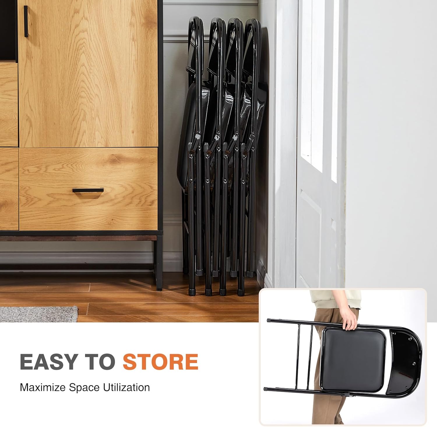 Paquete de 12 sillas plegables, sillas plegables acolchadas de cuero, sillas plegables de metal resistente, fáciles de usar y almacenar, para exteriores e interiores, para el hogar