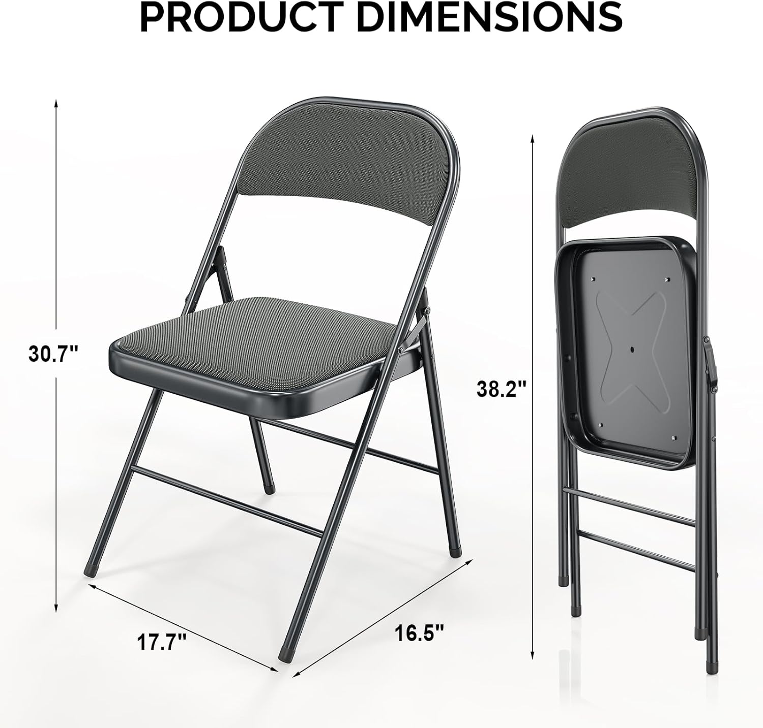 Bonnlo Silla plegable, sillas plegables acolchadas de tela con cojín, respaldo y marco de acero para interiores y exteriores, comedor, oficina, camping, gris, paquete de 10