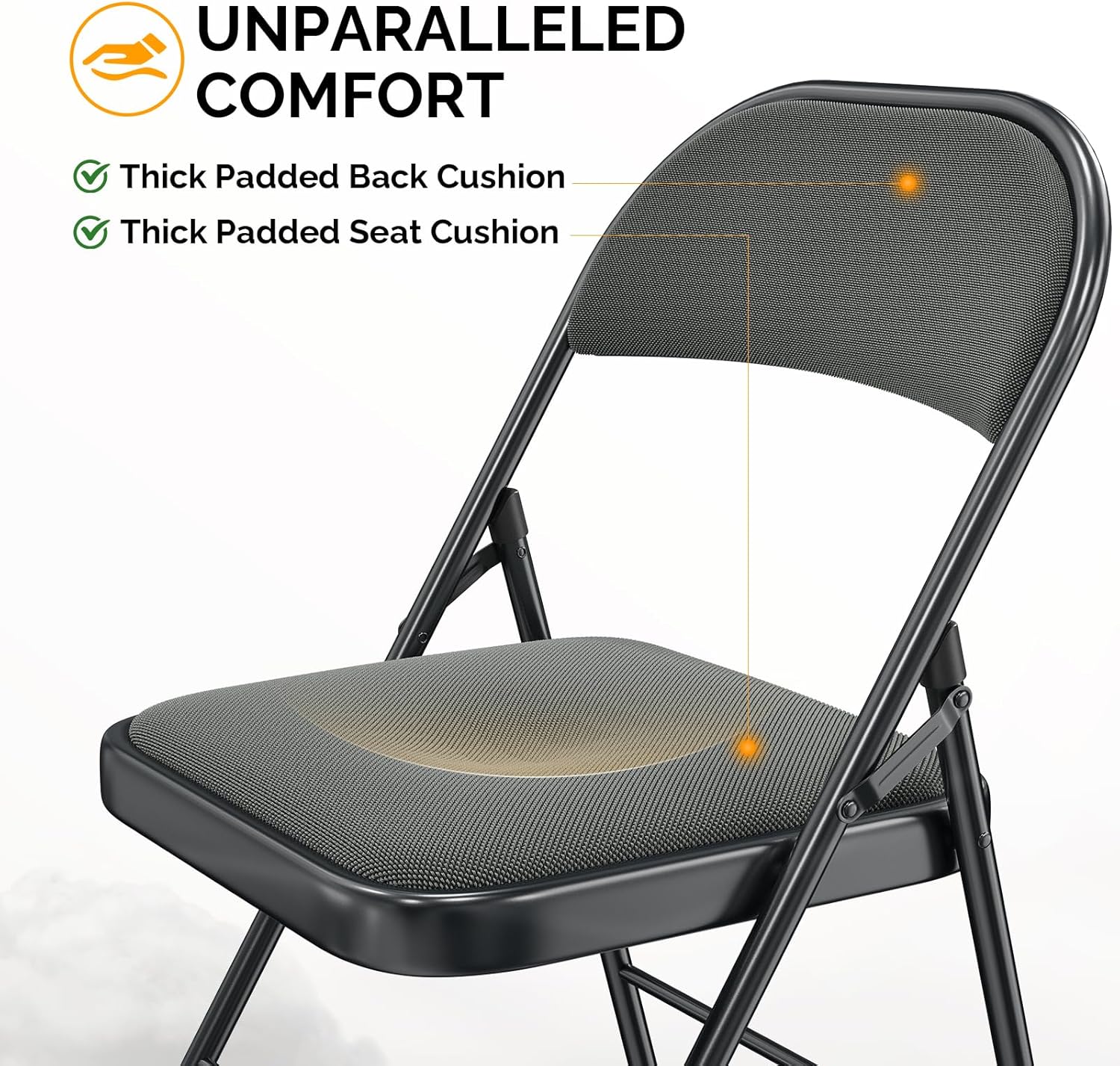 Bonnlo Silla plegable, sillas plegables acolchadas de tela con cojín, respaldo y marco de acero para interiores y exteriores, comedor, oficina, camping, gris, paquete de 10