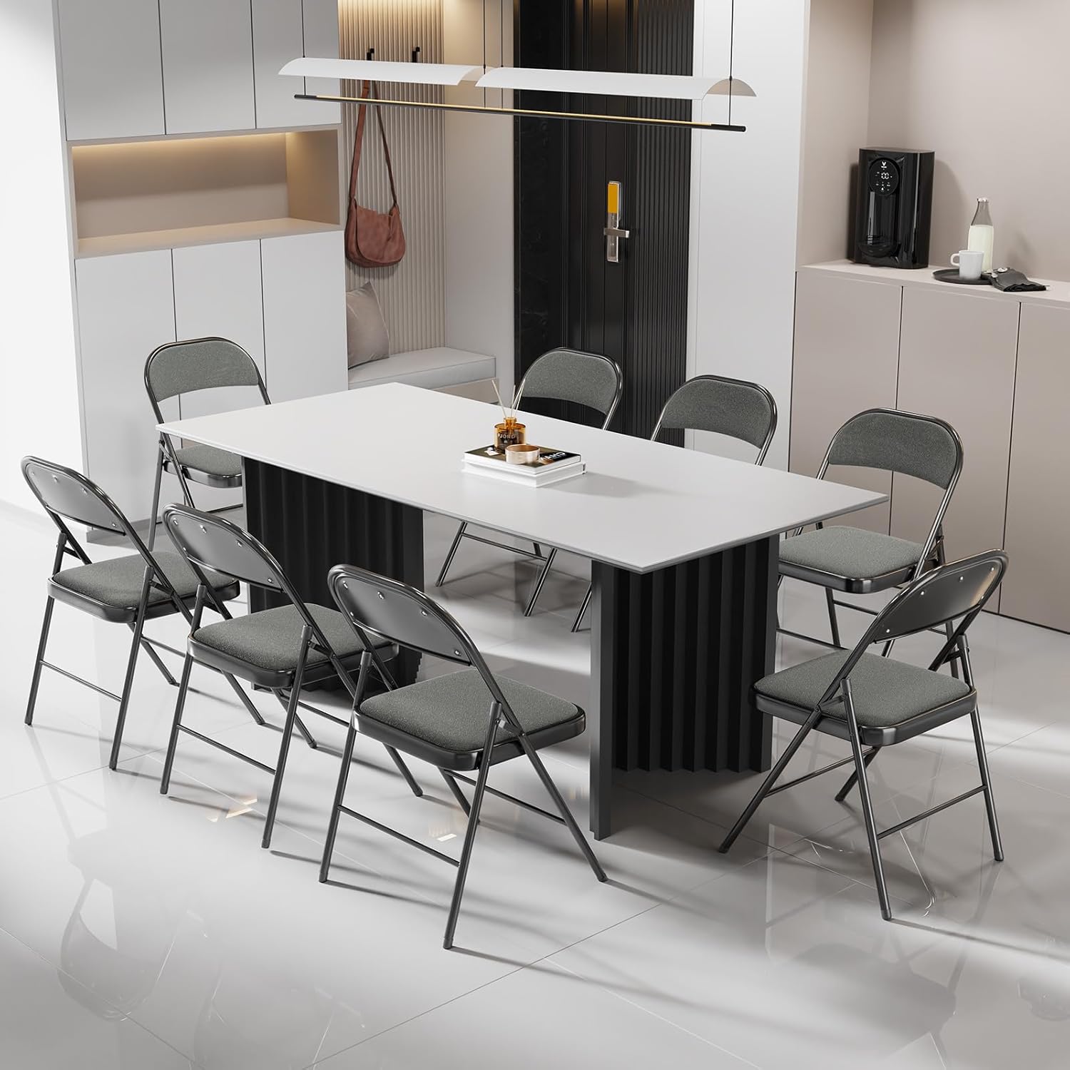 Bonnlo Silla plegable, sillas plegables acolchadas de tela con cojín, respaldo y marco de acero para interiores y exteriores, comedor, oficina, camping, gris, paquete de 10