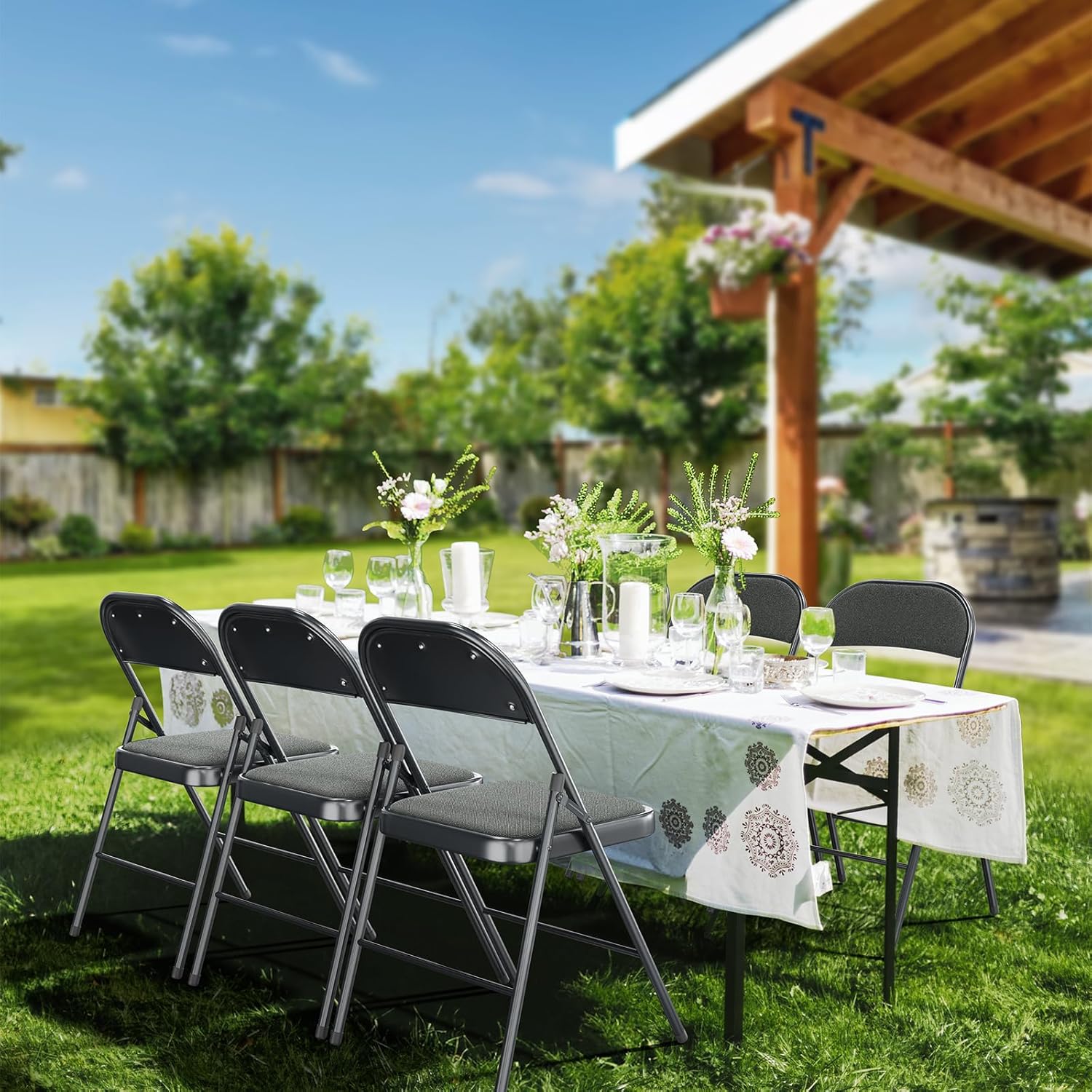 Bonnlo Silla plegable, sillas plegables acolchadas de tela con cojín, respaldo y marco de acero para interiores y exteriores, comedor, oficina, camping, gris, paquete de 10