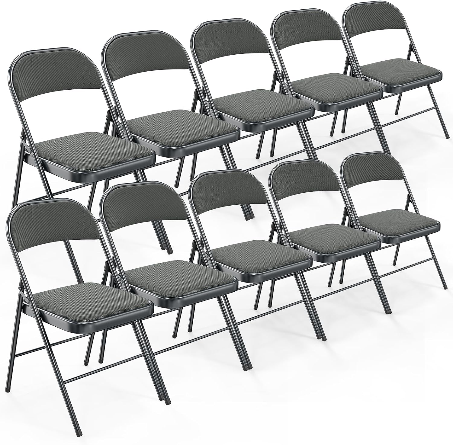 Bonnlo Silla plegable, sillas plegables acolchadas de tela con cojín, respaldo y marco de acero para interiores y exteriores, comedor, oficina, camping, gris, paquete de 10