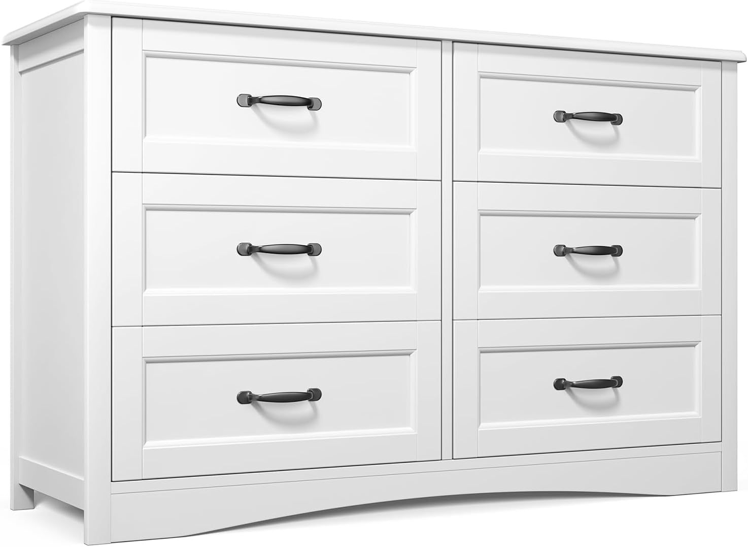 Gizoon Cómoda de 6 cajones para dormitorio, cómoda de 47 pulgadas más grande con mango mental para habitación de los niños, cómoda blanca con 6 cajones de almacenamiento para sala de estar, entrada y