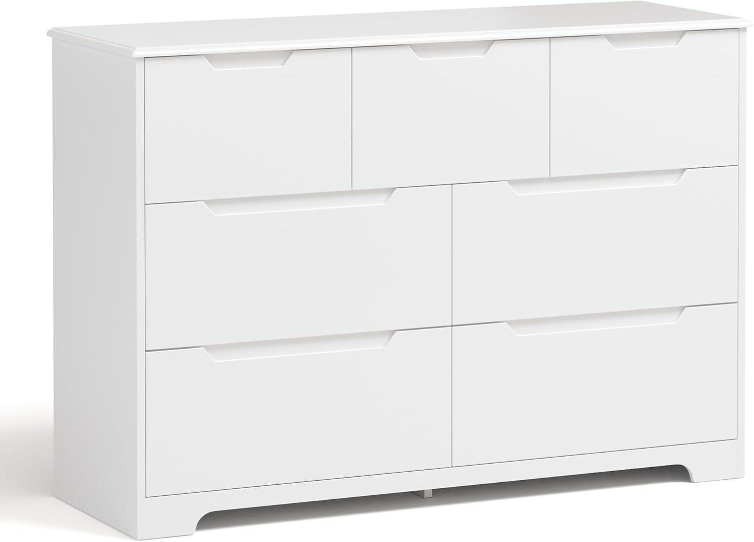 Gizoon Cómoda de 7 cajones, cómoda de madera de 48 pulgadas de ancho para dormitorio, organizador de almacenamiento moderno blanco, diseño sin asas, sala de estar, habitación de los niños, entrada