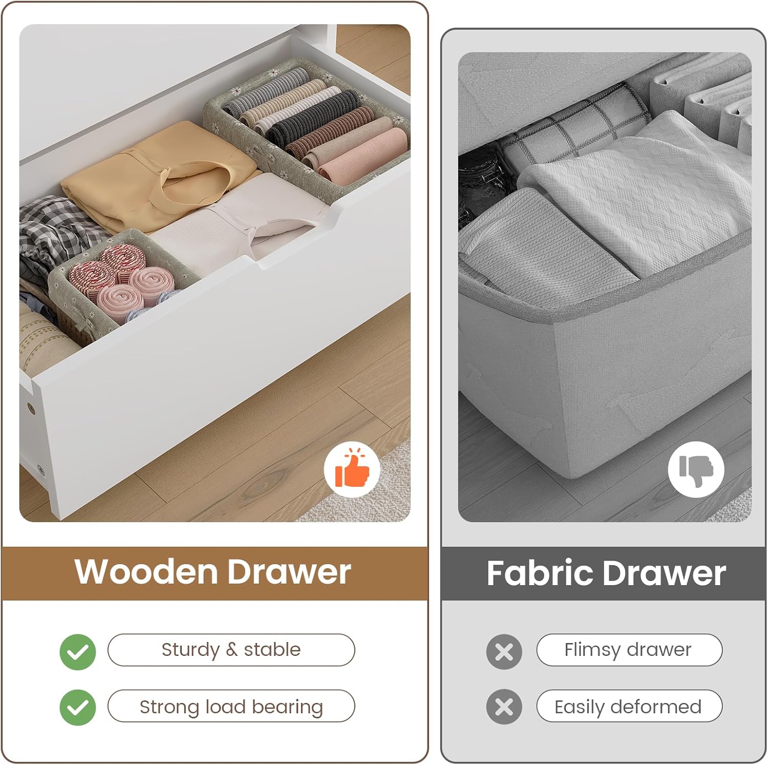 Cómoda Alta Blanca de 8 Cajones, Cajonera Moderna para Dormitorio, Cómodas de Armario con Cajones para Sala de Estar, Entrada, Pasillo