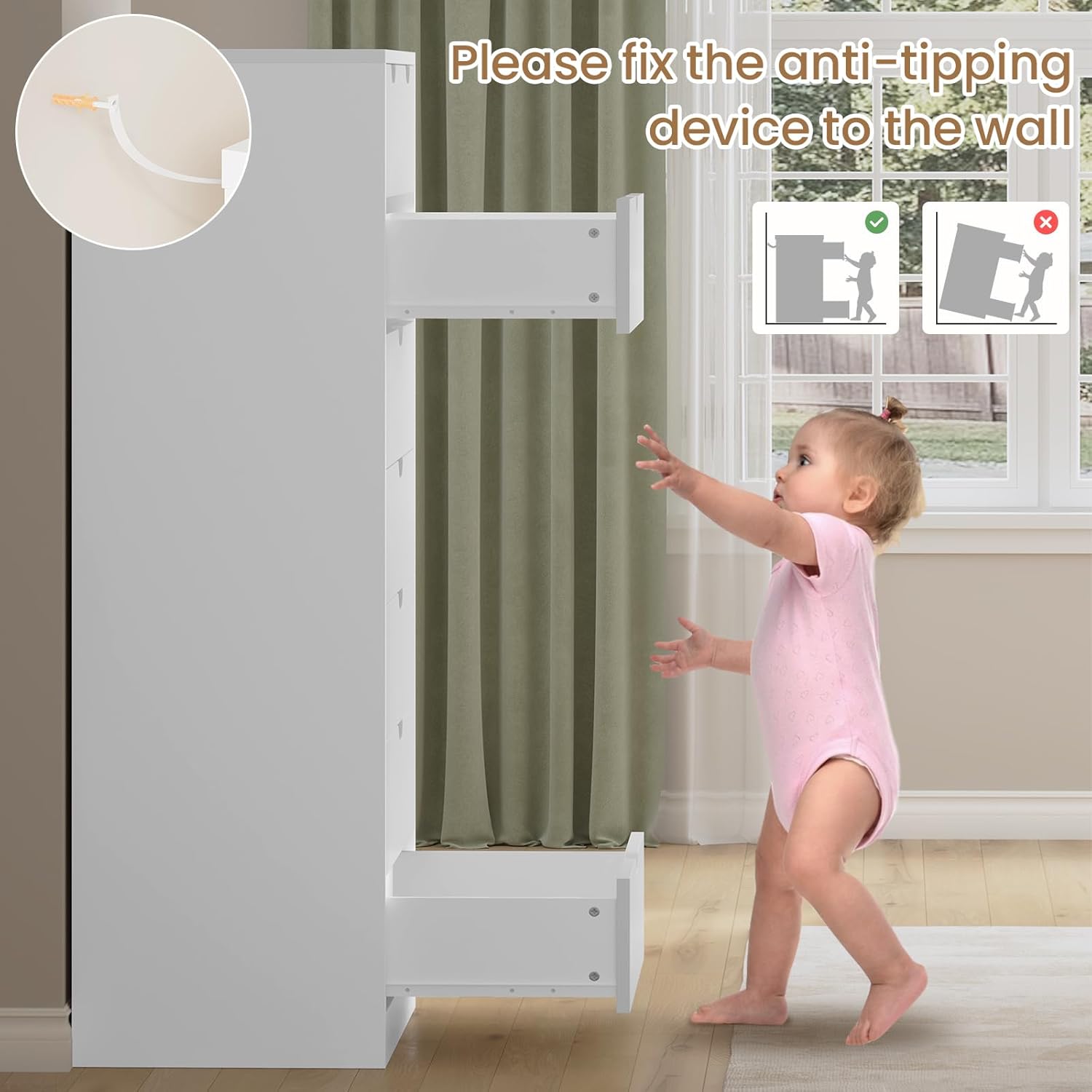 Cómoda Alta Blanca de 8 Cajones, Cajonera Moderna para Dormitorio, Cómodas de Armario con Cajones para Sala de Estar, Entrada, Pasillo