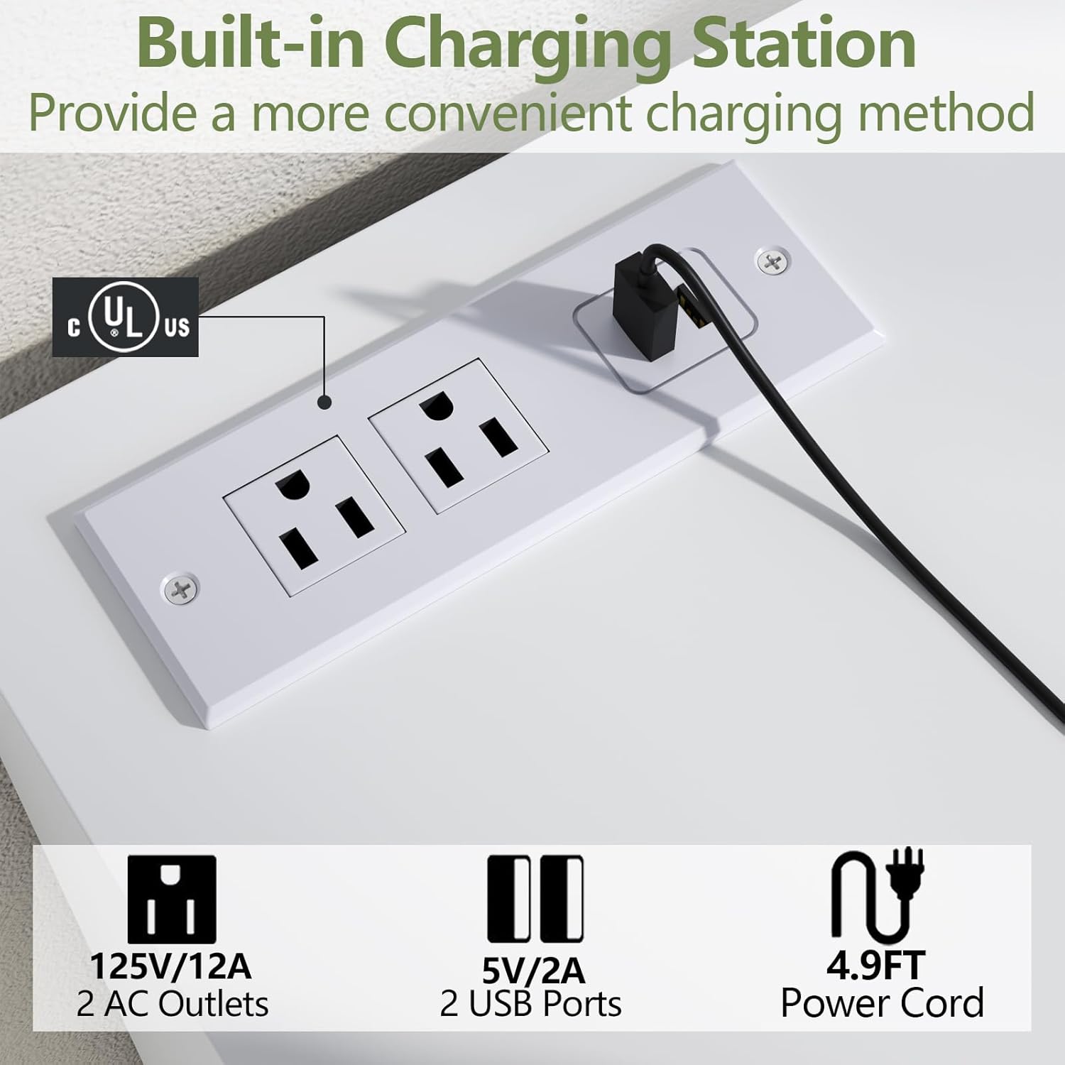 Cómoda de 8 cajones con estación de carga, cómoda blanca para dormitorio con luces LED, cómoda moderna de cajones para armario, organizador de cómodas de doble ancho para dormitorio, sala de estar