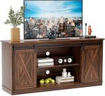 Sweetcrispy Soporte de TV de granja de 65 pulgadas para sala de estar, dormitorio, centro de entretenimiento alto con estantes de almacenamiento, gabinete de consola multimedia con tablero de madera, capacidad de 300 libras y puerta corrediza de granero