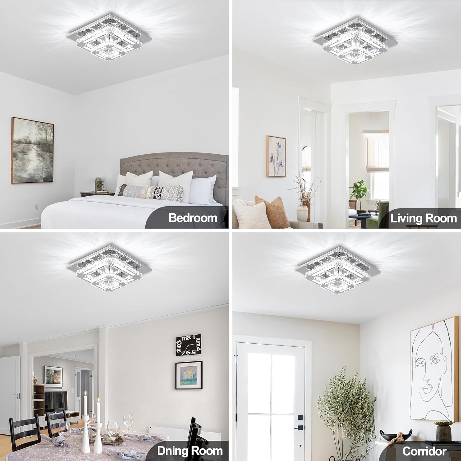 FRIXCHUR Lámpara de Araña de Cristal LED Luz de Techo de Cristal 2 Capas 12 pulgadas Lámpara de Techo Empotrada Iluminación de Lámparas de Araña Modernas para Dormitorio Pasillo Escalera Cocina