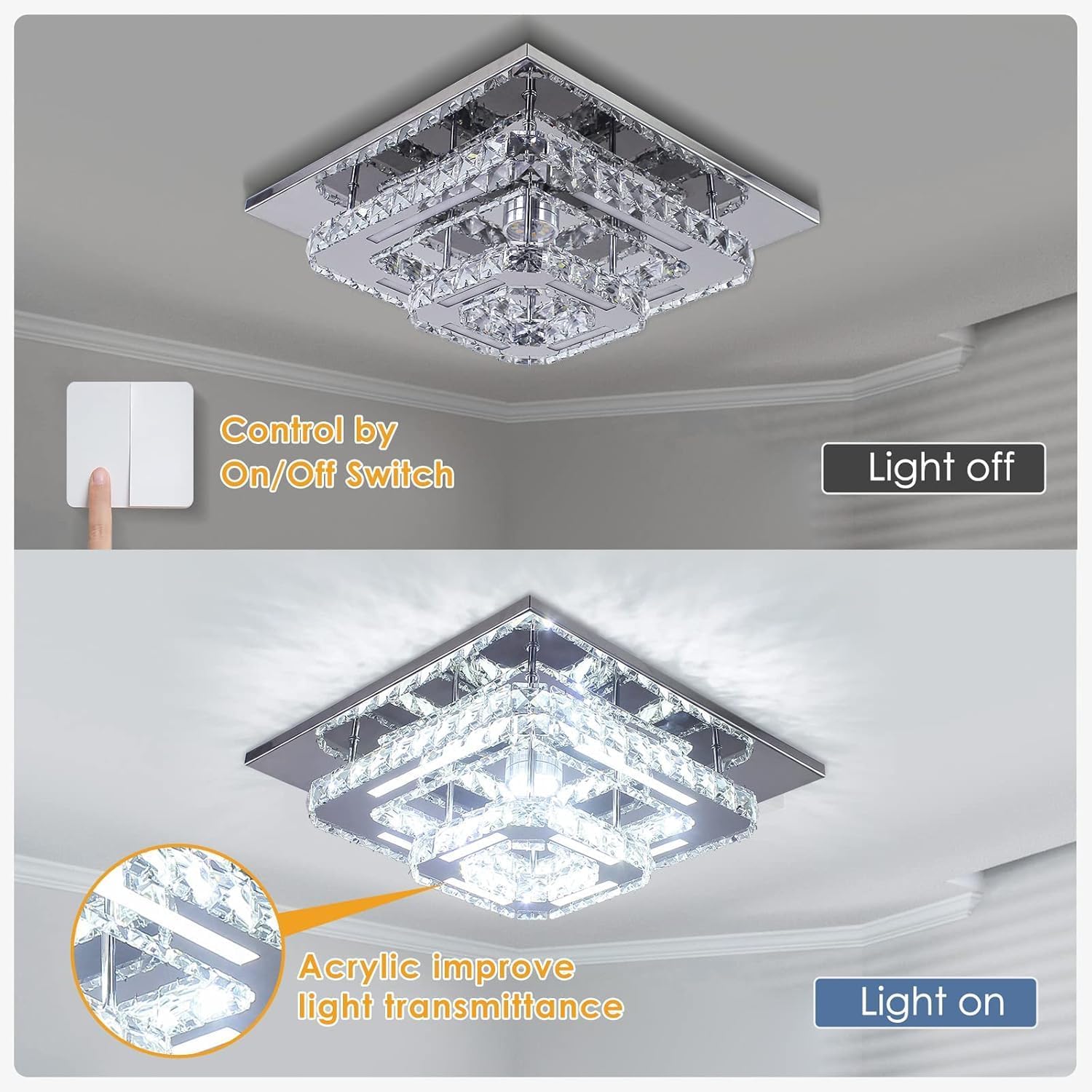 FRIXCHUR Lámpara de Araña de Cristal LED Luz de Techo de Cristal 2 Capas 12 pulgadas Lámpara de Techo Empotrada Iluminación de Lámparas de Araña Modernas para Dormitorio Pasillo Escalera Cocina