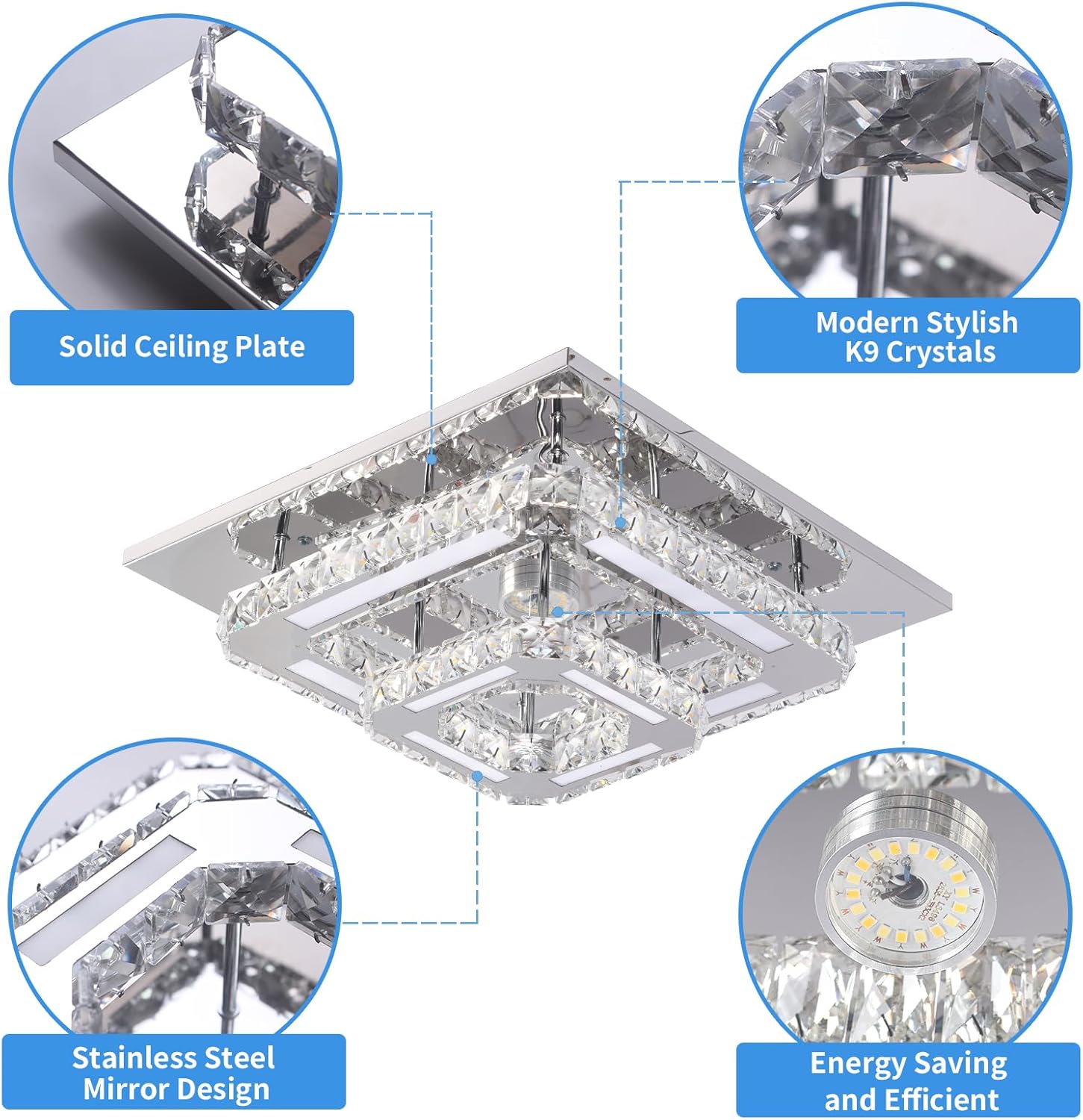 FRIXCHUR Lámpara de Araña de Cristal LED Luz de Techo de Cristal 2 Capas 12 pulgadas Lámpara de Techo Empotrada Iluminación de Lámparas de Araña Modernas para Dormitorio Pasillo Escalera Cocina